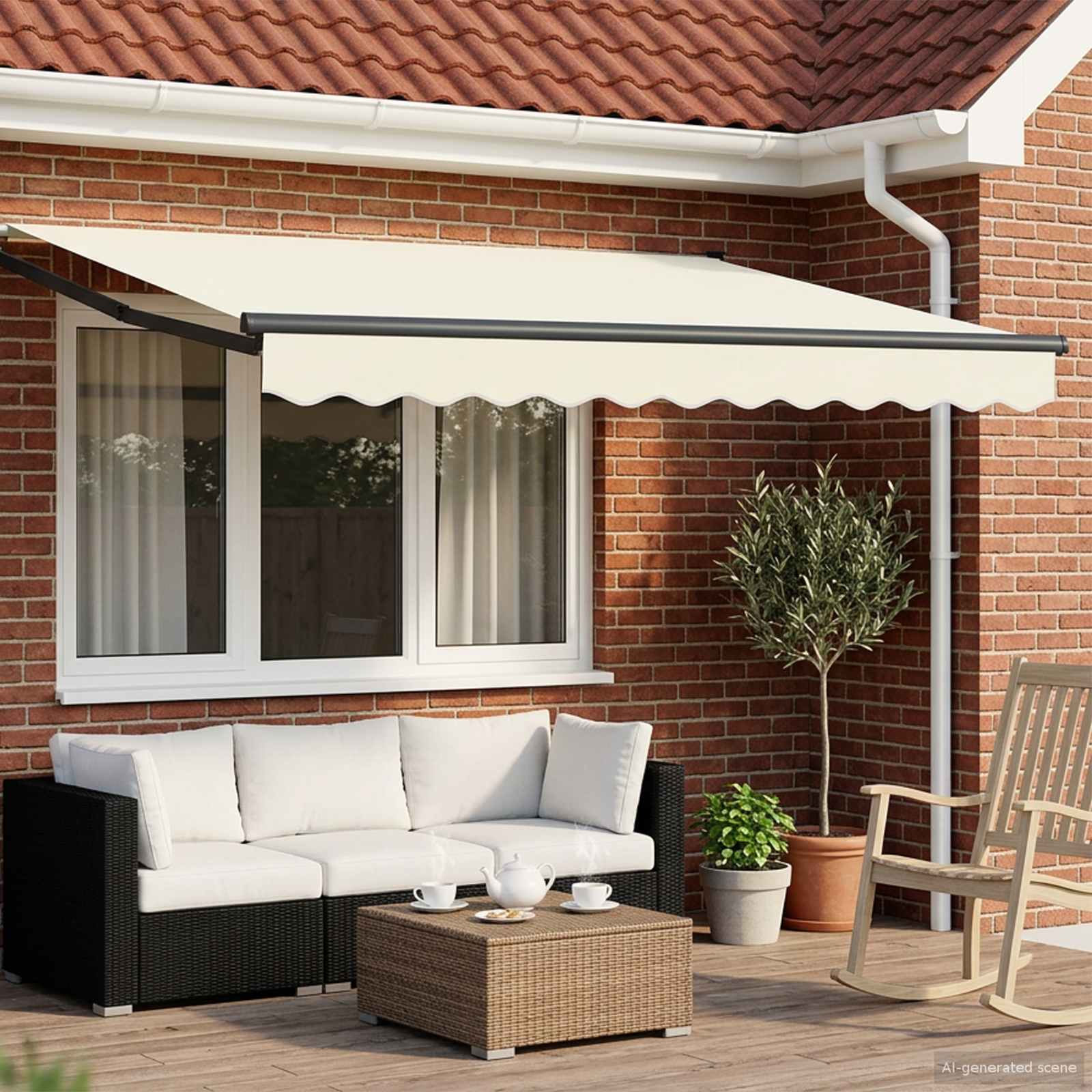 Ausziehbare Markise Creme 3,5 x 2 m Polyester und Metall