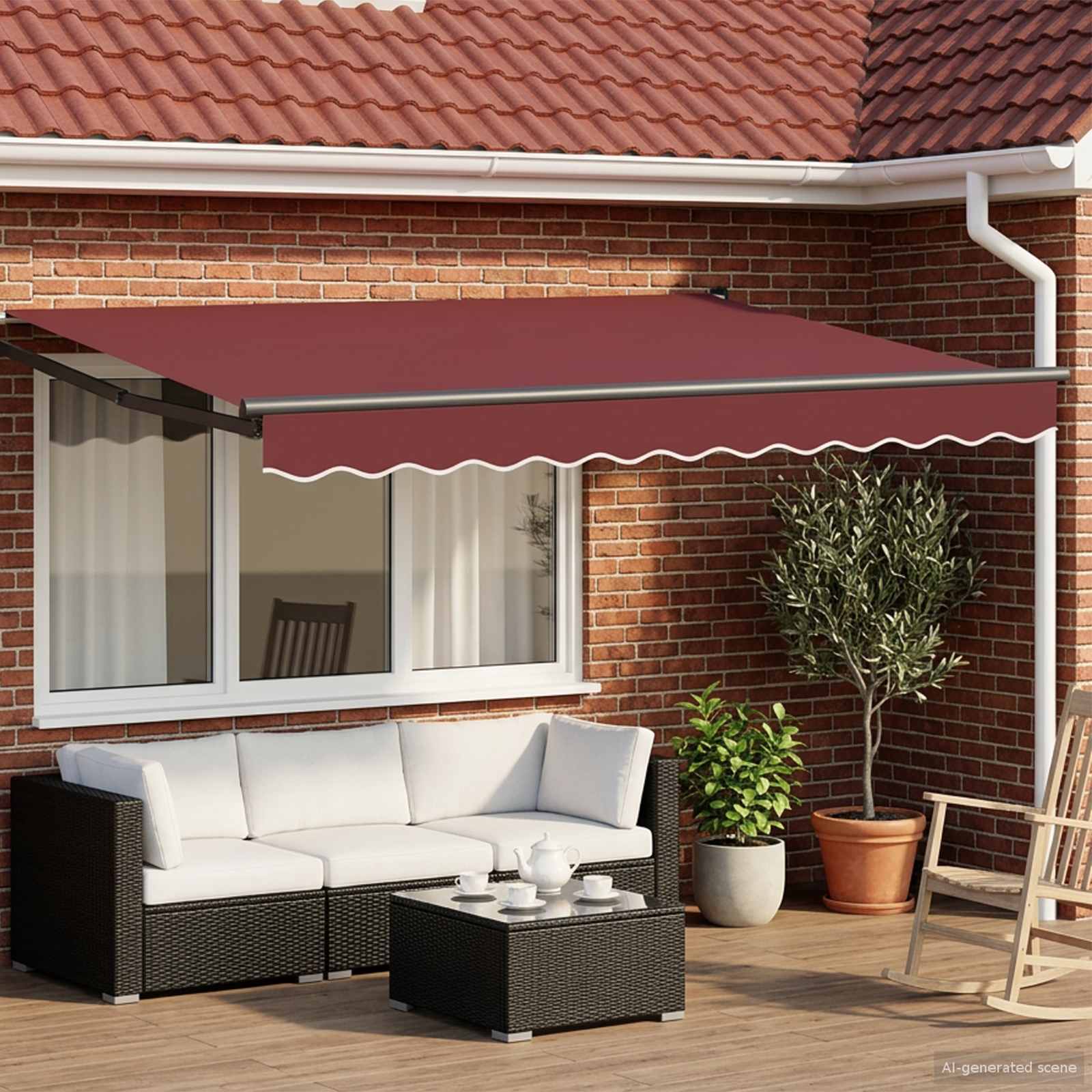 Ausziehbare Markise Bordeauxrot 3,5 x 2 m Polyester und Metall