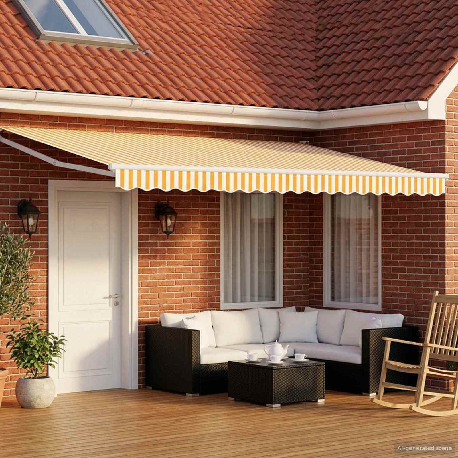 Manuelle Gelenkarmmarkise mit LEDs Orange und Weiß 4,5 × 3 m