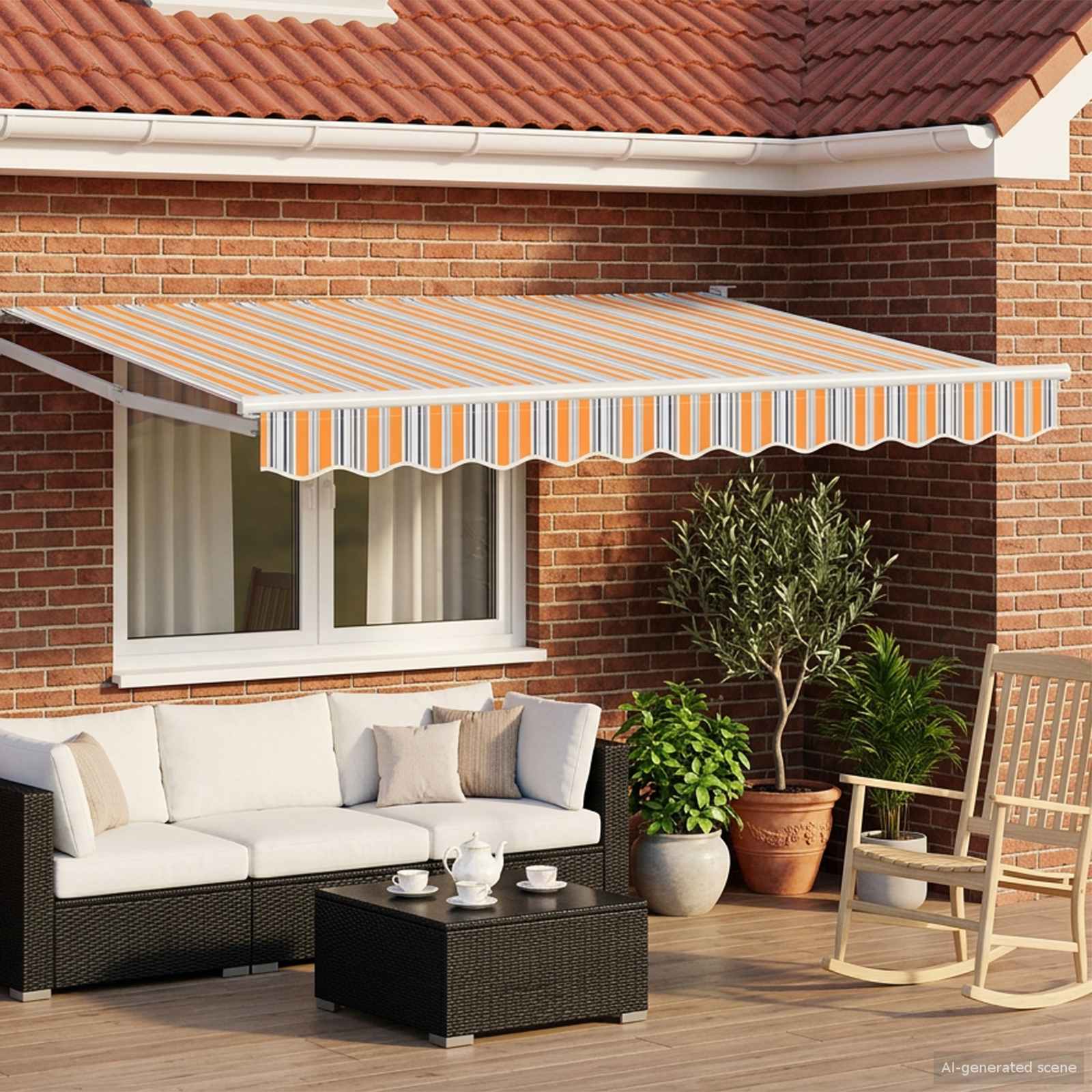 Elektrische ausziehbare Markise Grau, Orange, Weiß 3,5 x 2,5 m