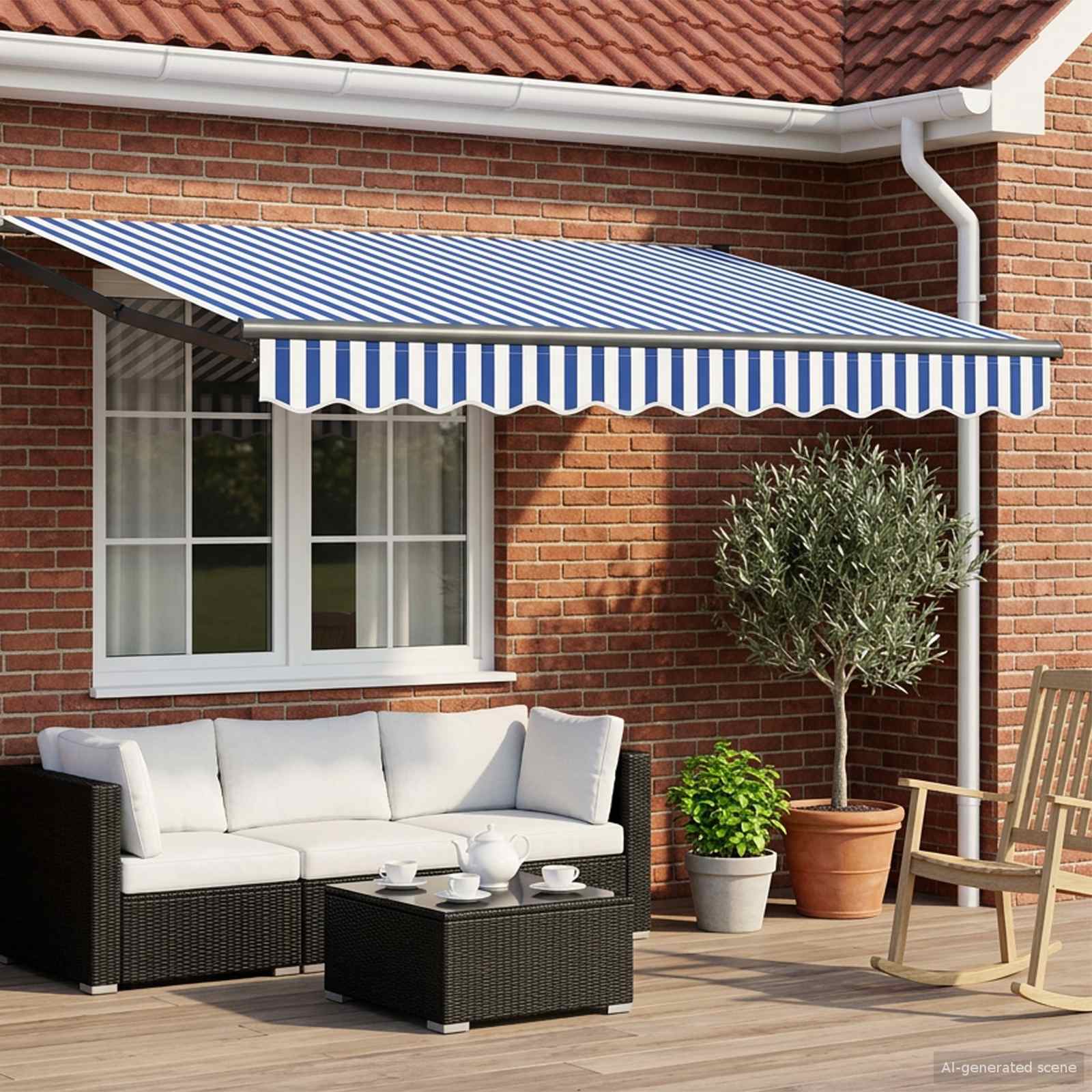 Elektrische ausziehbare Markise Blau, Weiß, Anthrazit 3 x 2,5 m
