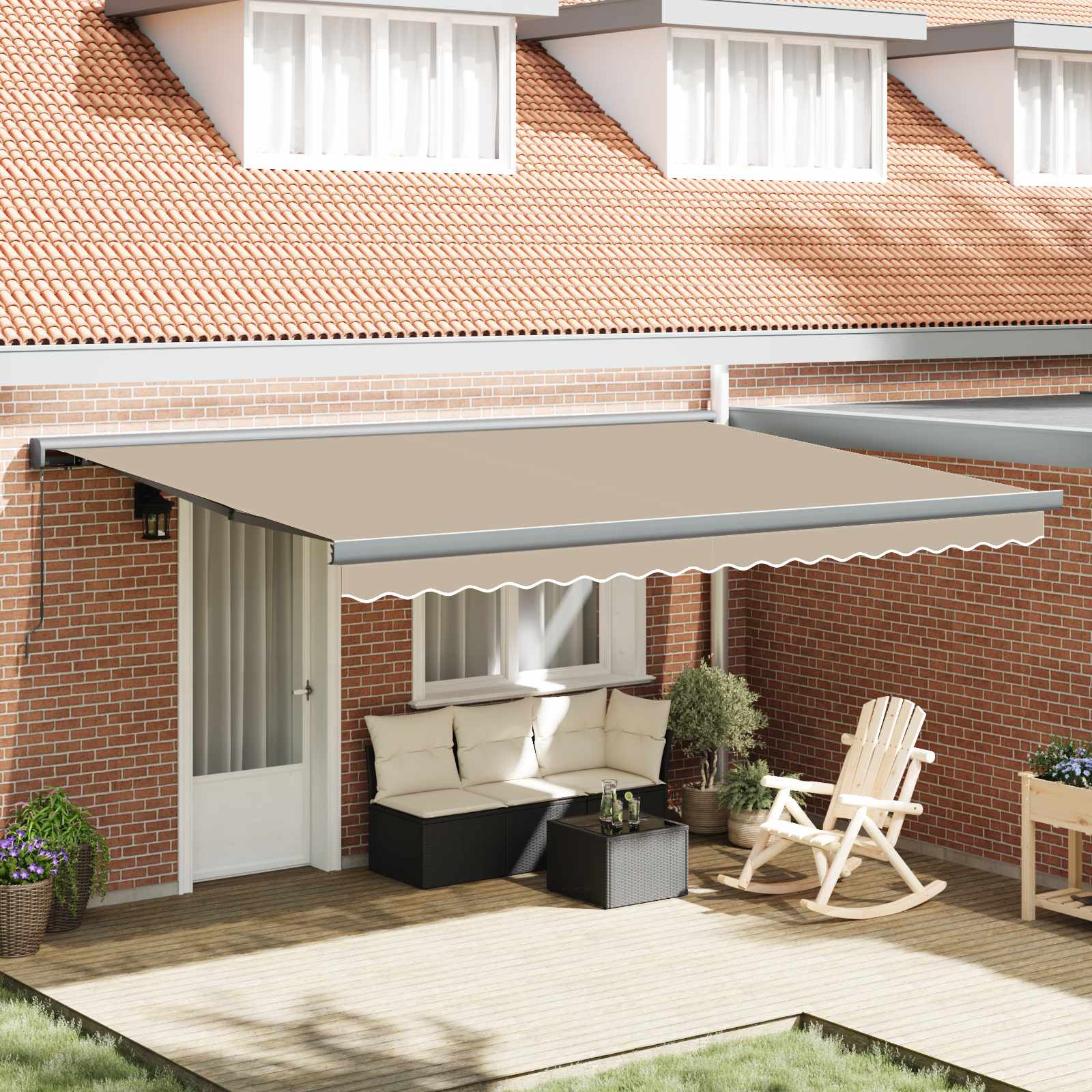 Ausziehbare Markise Beige 4 x 3 m Leinen und Aluminium