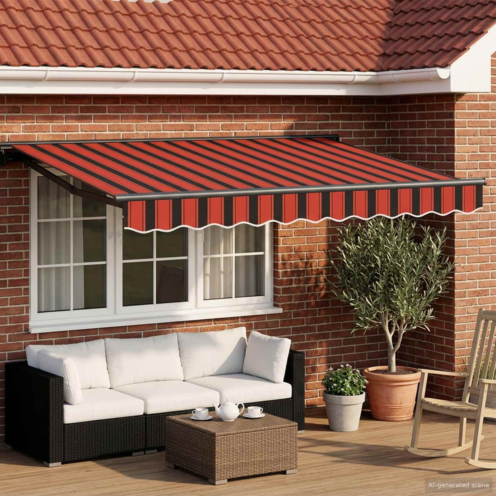 Manuell einziehbare Markise Orange, Schwarz und Gelb 3,5 x 2 m