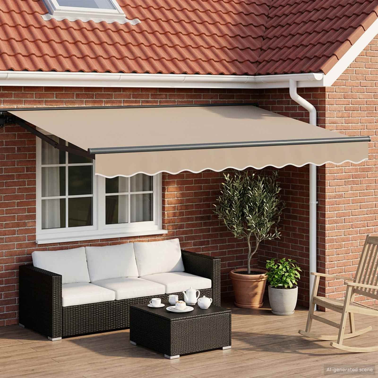 Manueller Markisenrahmen mit LEDs Beige und Anthrazit 3,5 x 2 m