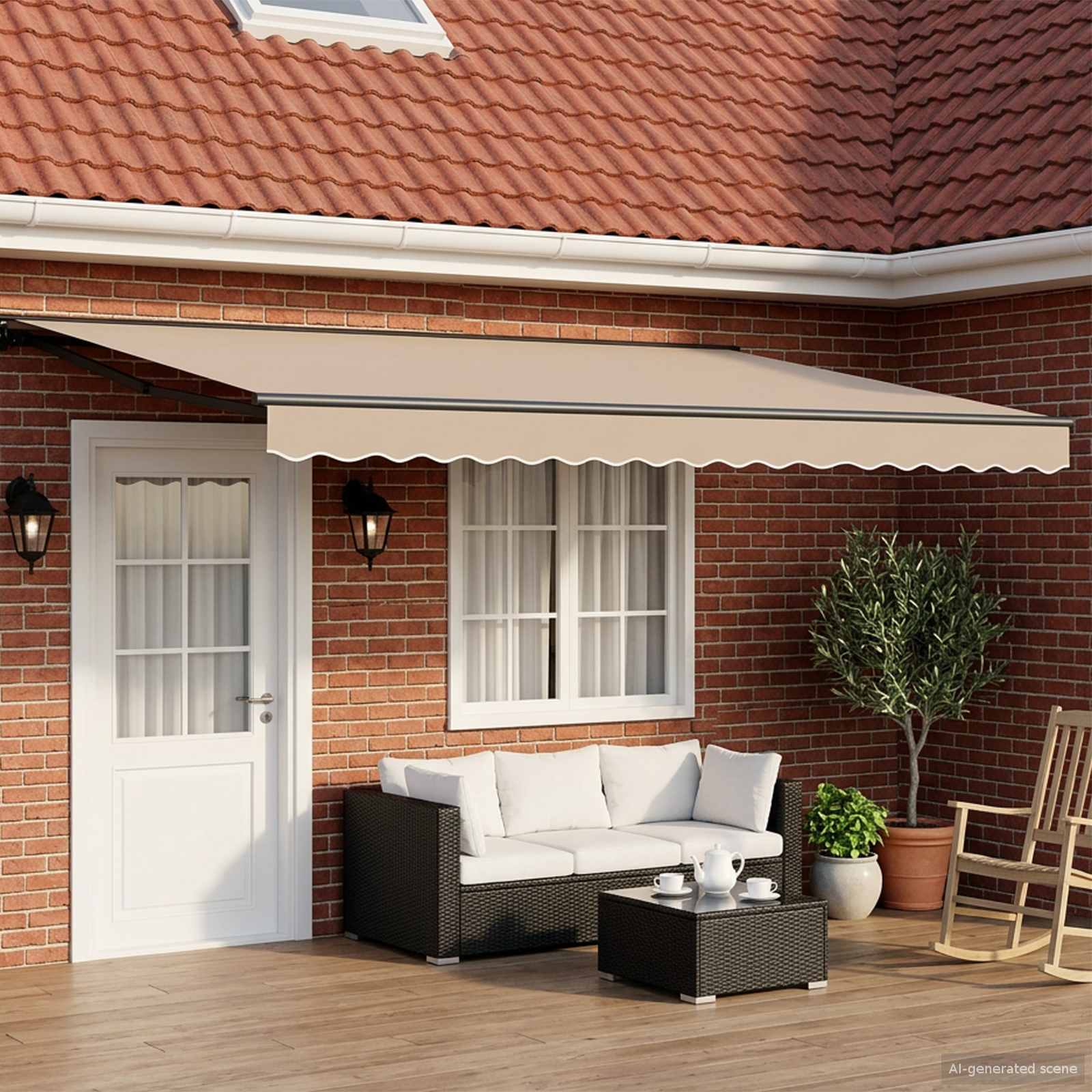 Elektrische ausziehbare Markise Beige und Anthrazit 4 x 3 m