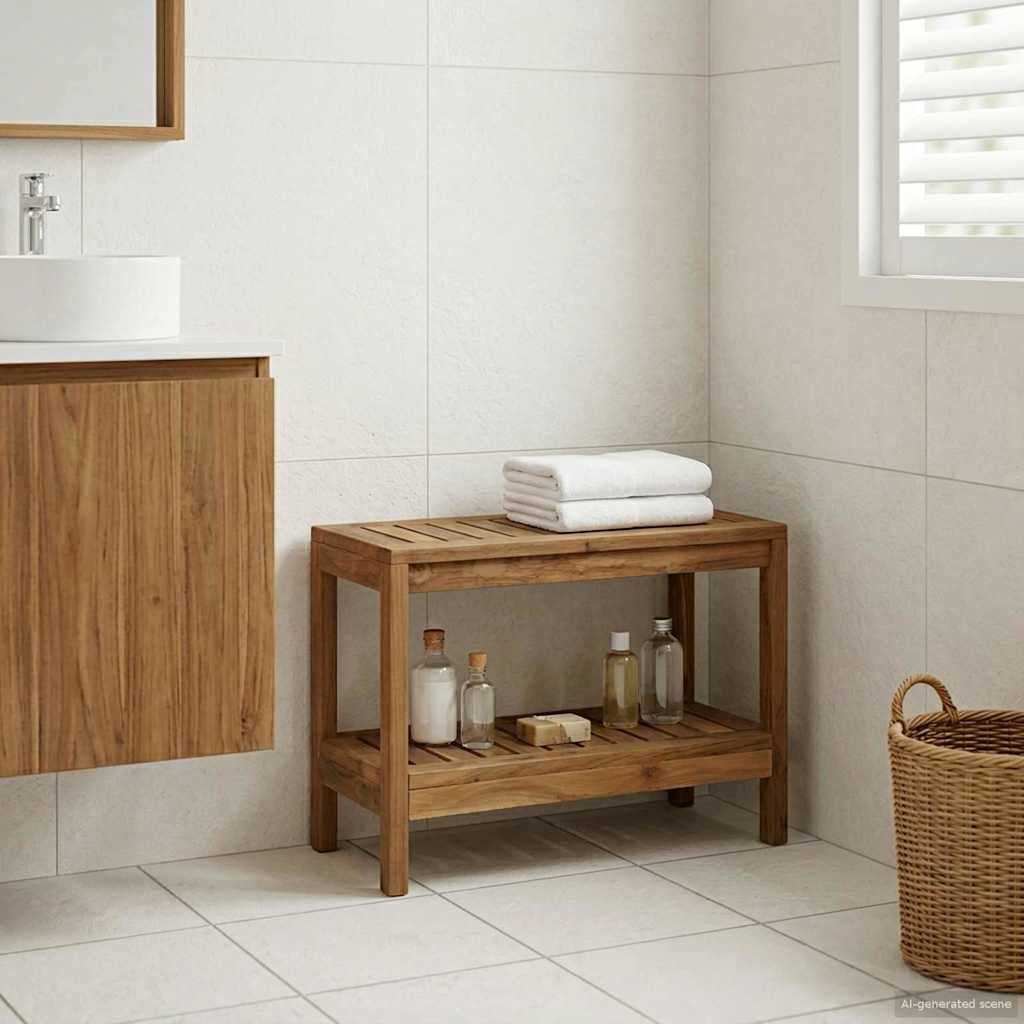 Bad Beistelltisch Natur 60 x 30 x 45 cm Massivholz Teak