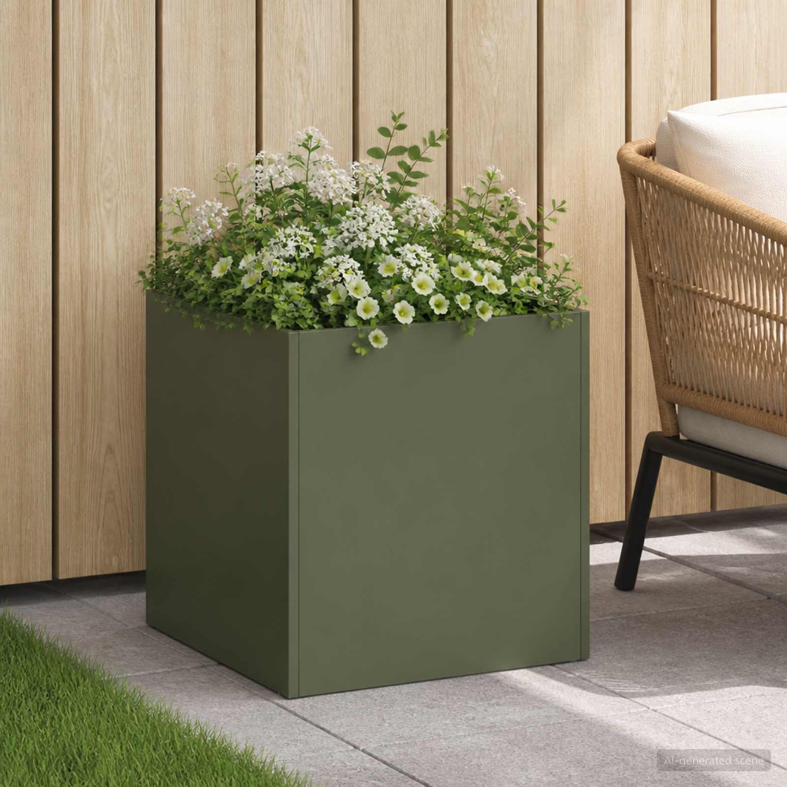 Garten-Pflanzgefäß Olivgrün 20 x 20 x 20 cm Kaltgewalzter Stahl