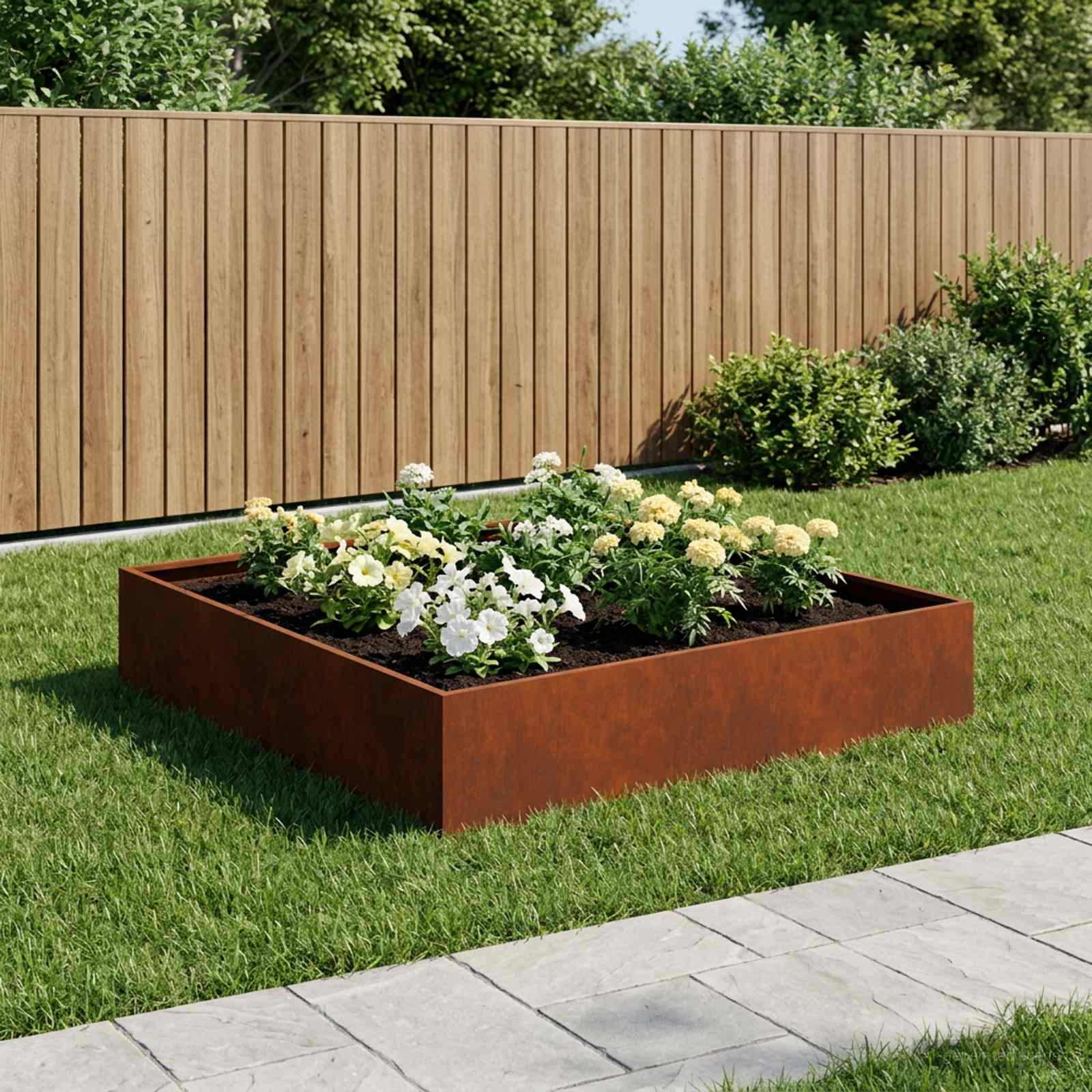 Garten-Pflanzgefäß Rostoptik 80 x 80 x 20 cm Wetterfeststahl