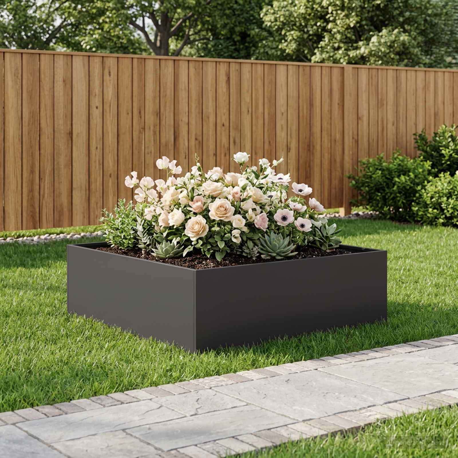 Garten-Pflanzgefäß Schwarz 80 x 80 x 30 cm Kaltgewalzter Stahl