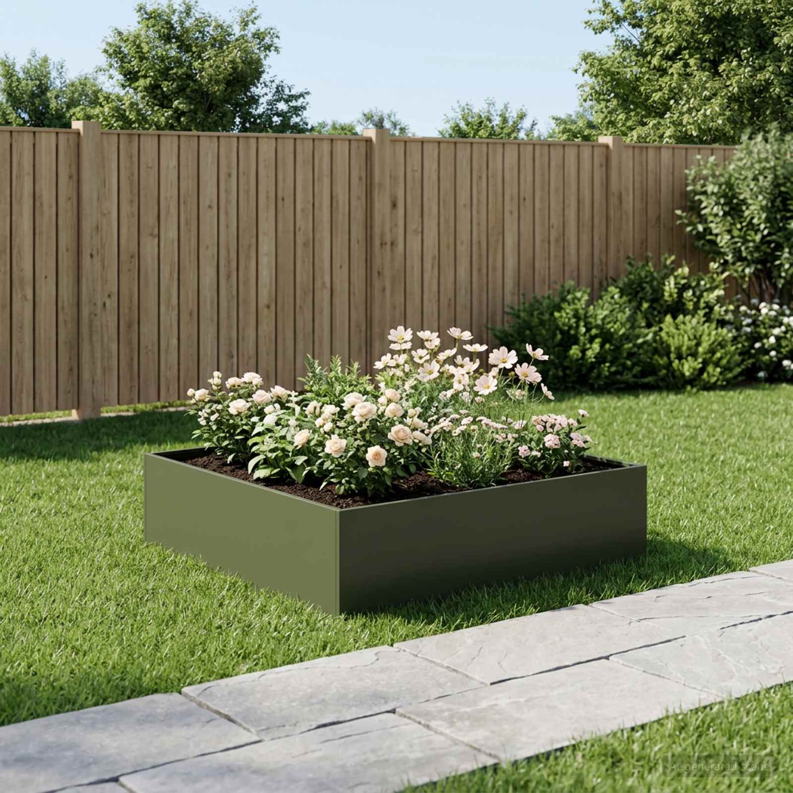 Garten-Pflanzgefäß Olivgrün 80 x 80 x 30 cm Kaltgewalzter Stahl