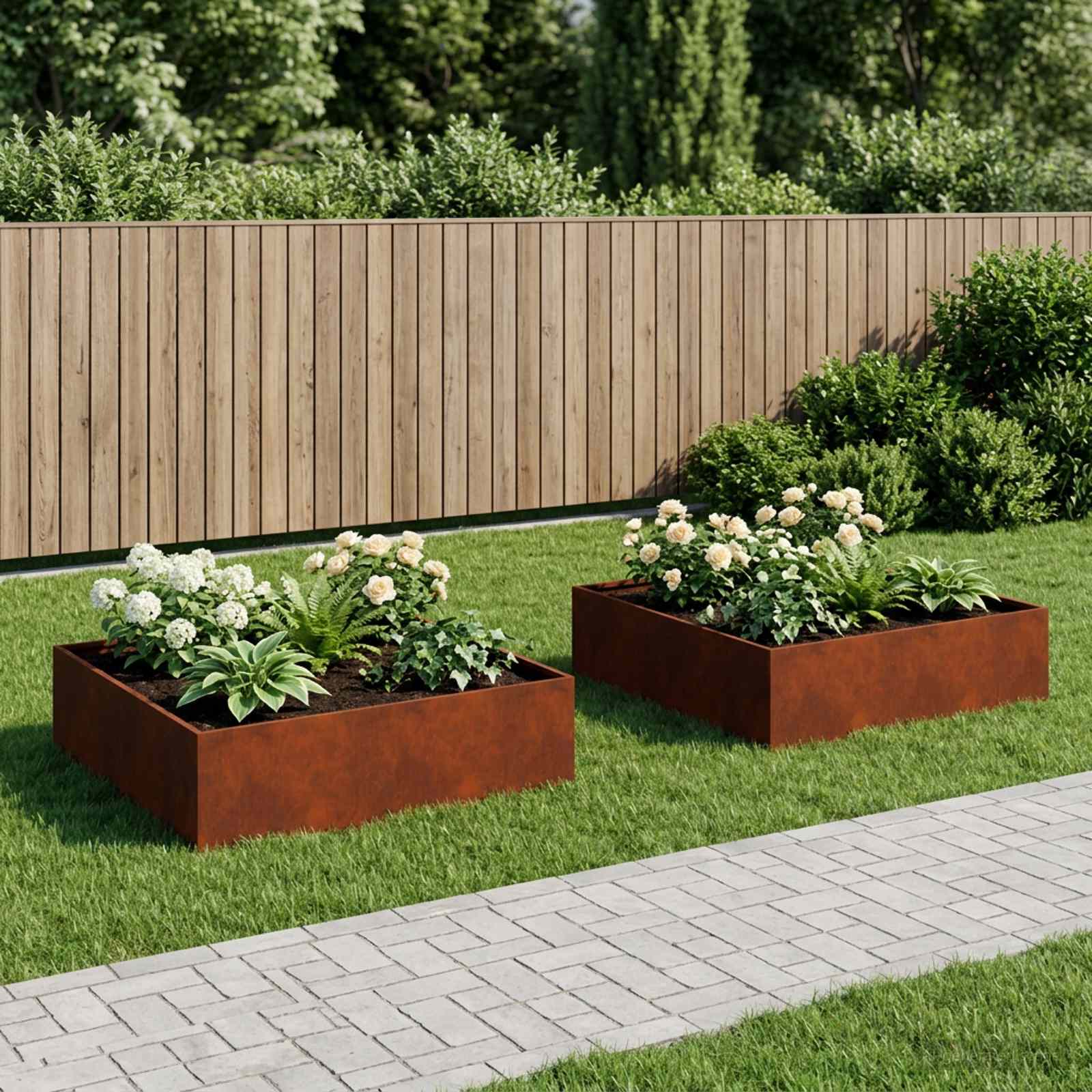 Garten-Pflanzgefäß 2 stk. Rostoptik 80 x 80 x 30 cm
