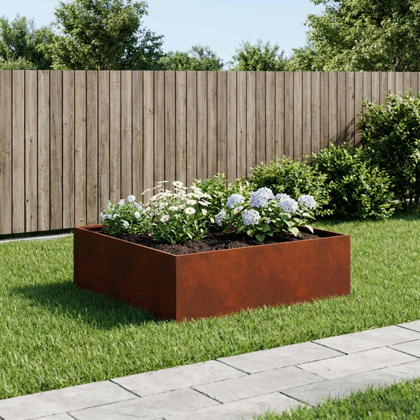 Garten-Pflanzgefäß Rostoptik 100 x 100 x 30 cm Wetterfeststahl