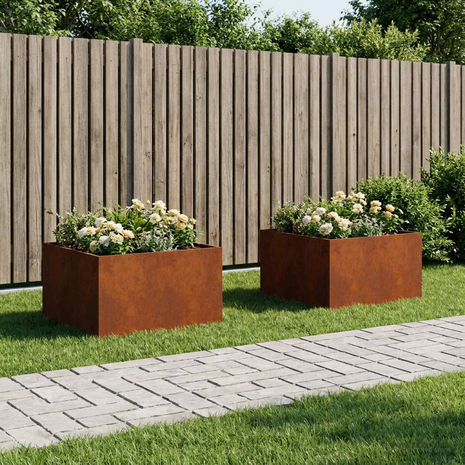 Garten-Pflanzgefäß 2 stk. Rostoptik 60 x 60 x 40 cm