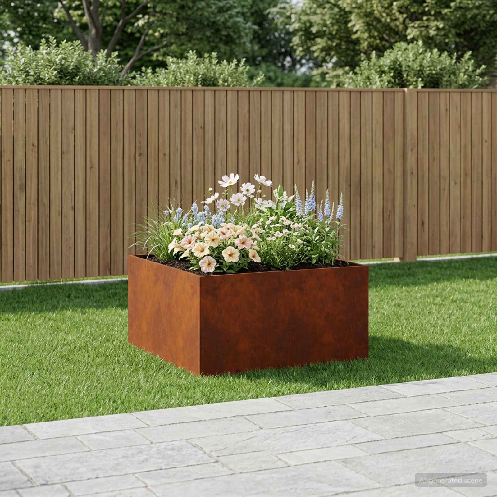 Garten-Pflanzgefäß Rostoptik 100 x 100 x 40 cm Wetterfeststahl