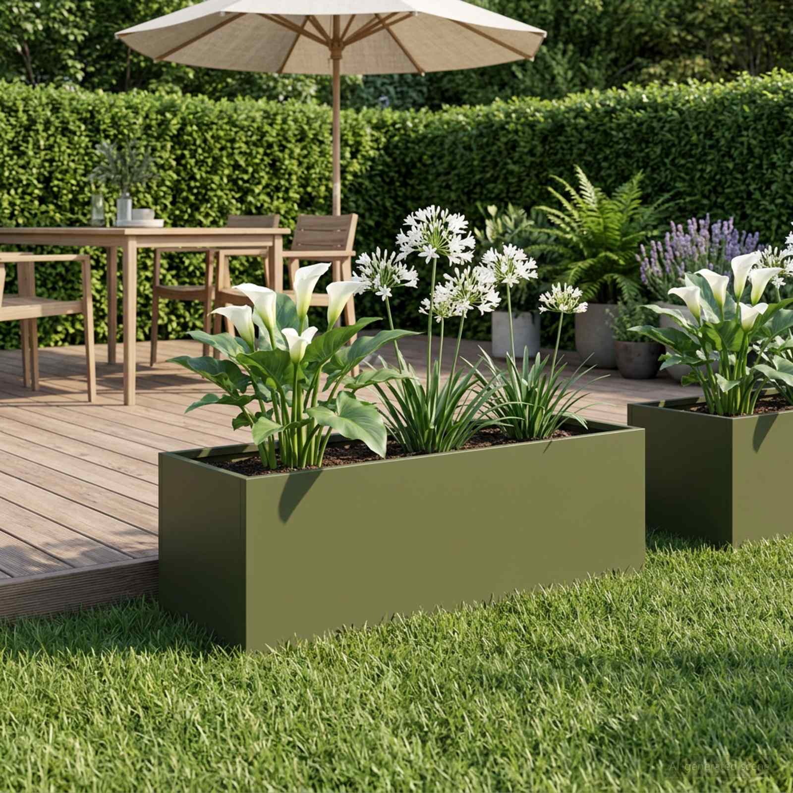Garten-Pflanzgefäß Olivgrün 40 x 20 x 20 cm Kaltgewalzter Stahl