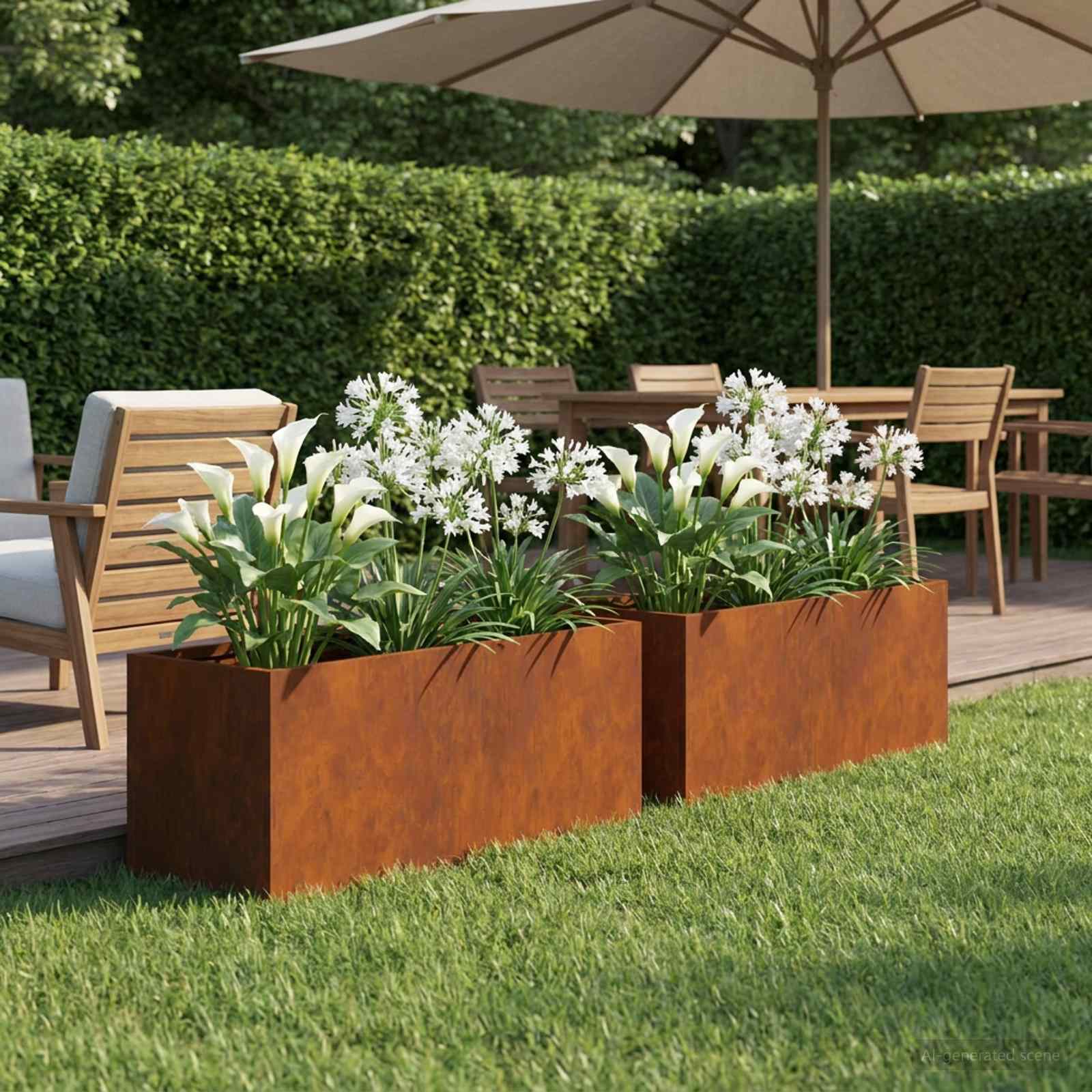 Garten-Pflanzgefäß 2 stk. Rostoptik 60 x 20 x 20 cm