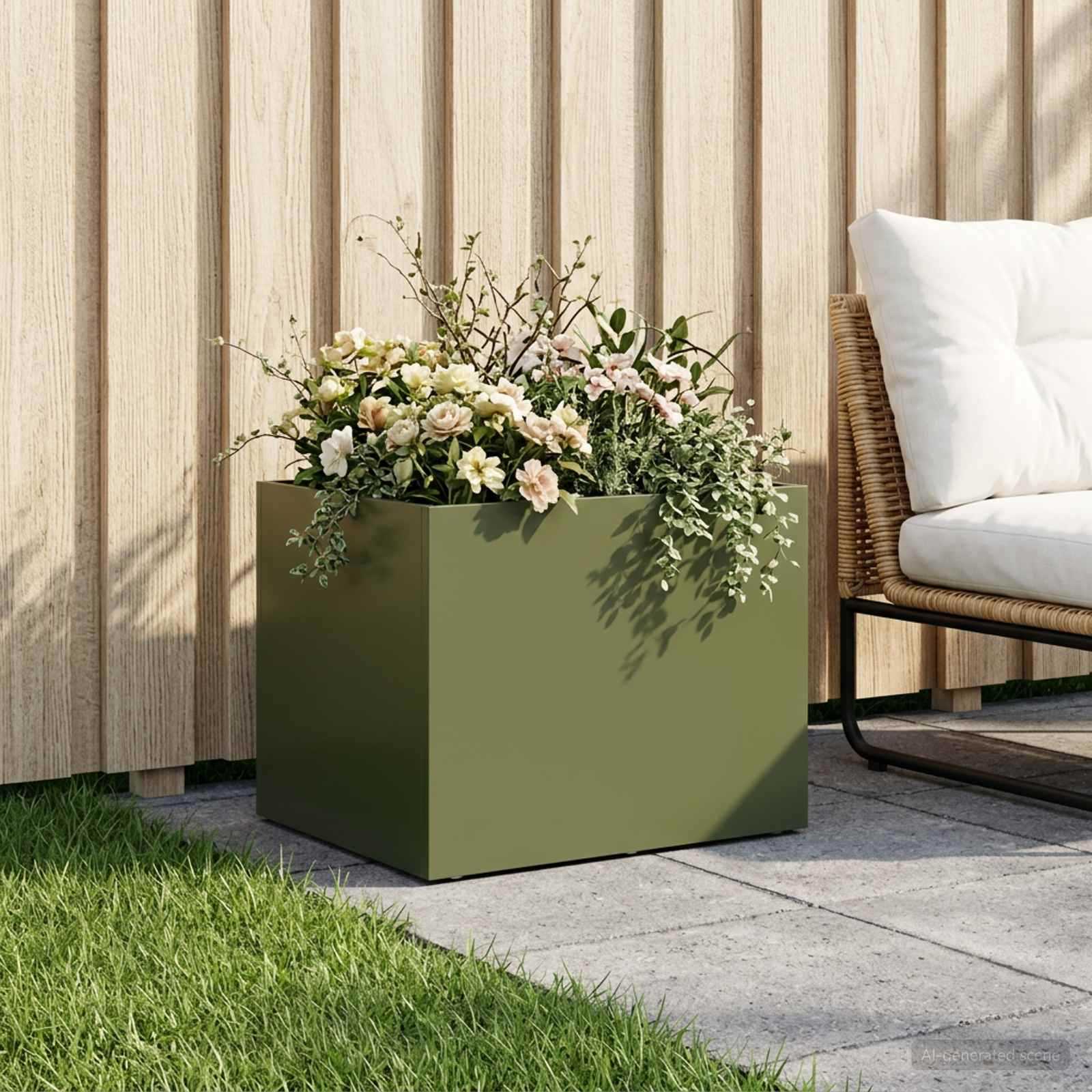 Garten-Pflanzgefäß Olivgrün 40 x 30 x 30 cm Kaltgewalzter Stahl