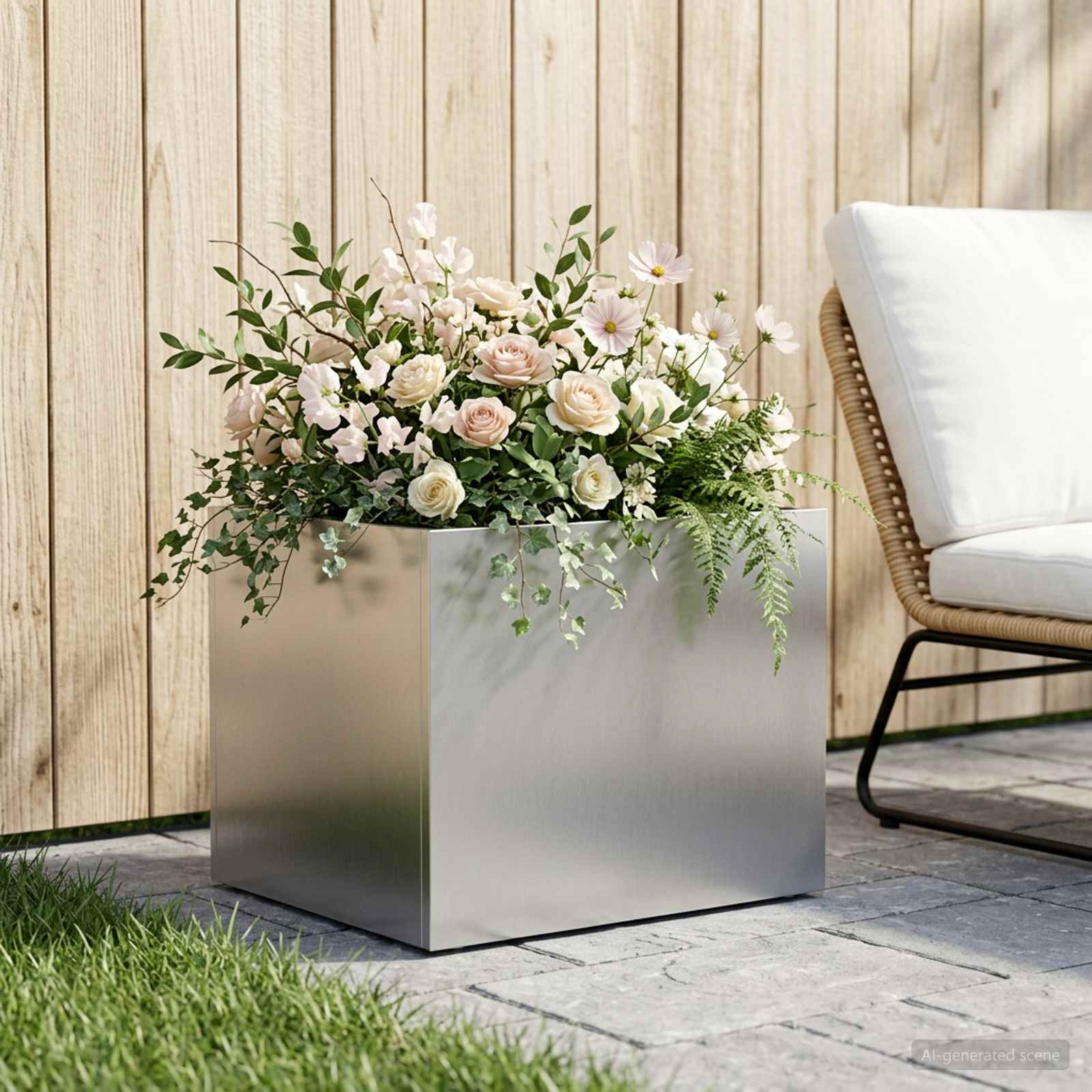 Garten-Pflanzgefäß Silber 40 x 30 x 30 cm Edelstahl