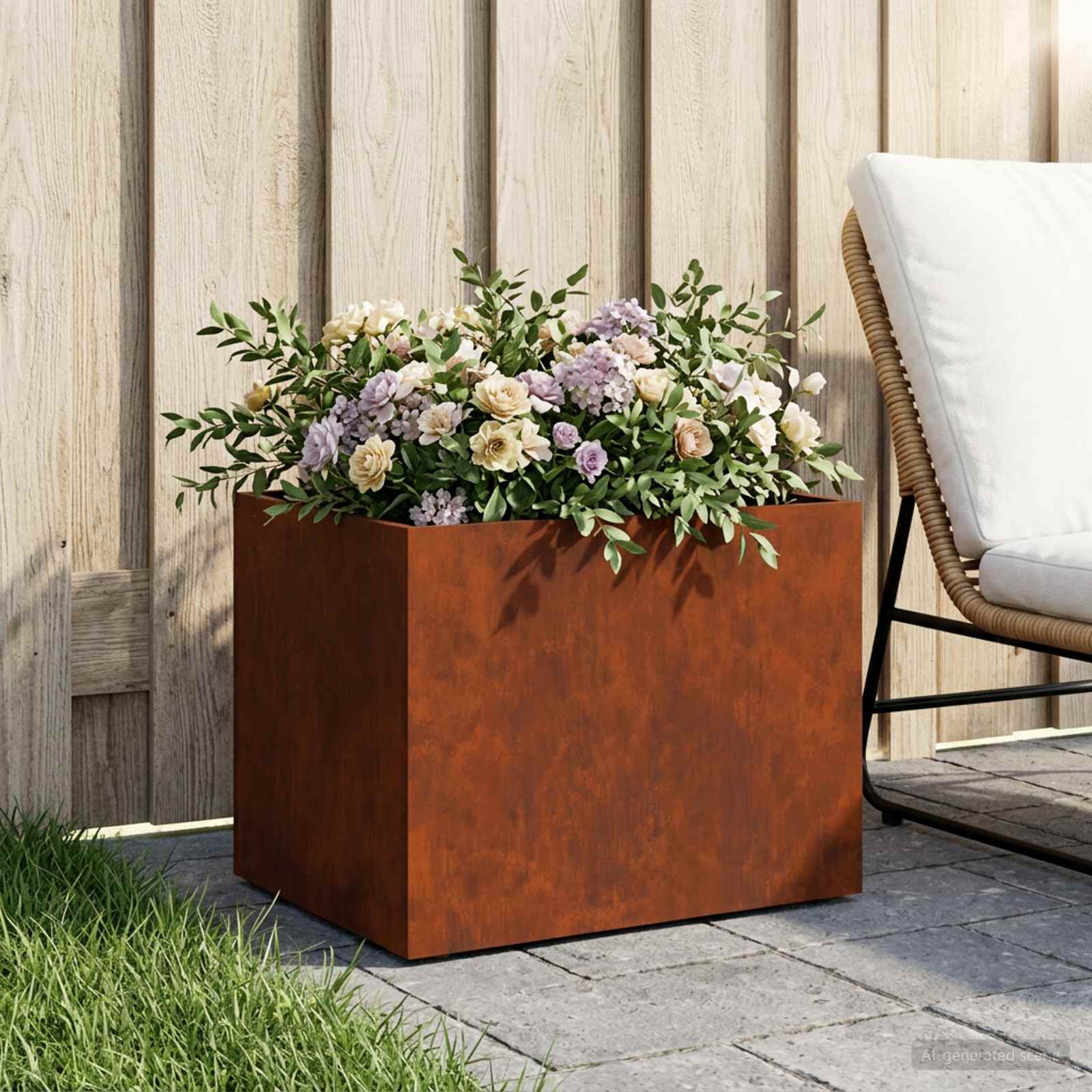 Garten-Pflanzgefäß Rostoptik 40 x 30 x 30 cm Wetterfeststahl