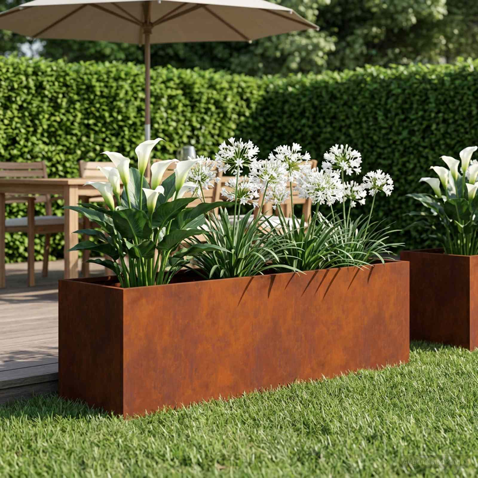 Garten-Pflanzgefäß Rostoptik 80 x 30 x 30 cm Wetterfeststahl