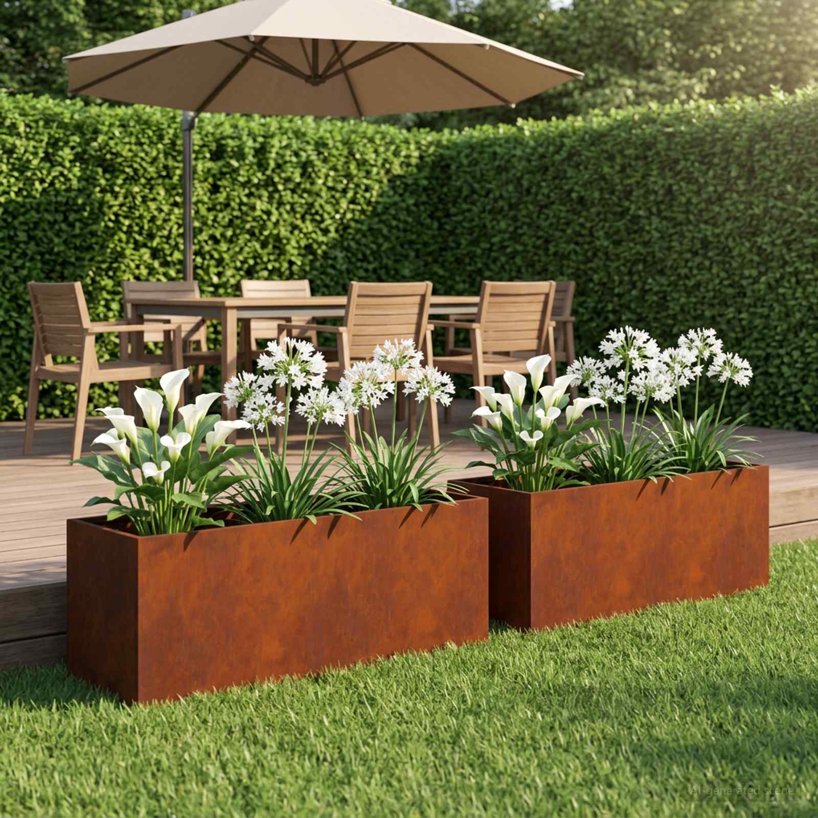 Garten-Pflanzgefäß 2 stk. Rostoptik 80 x 30 x 30 cm