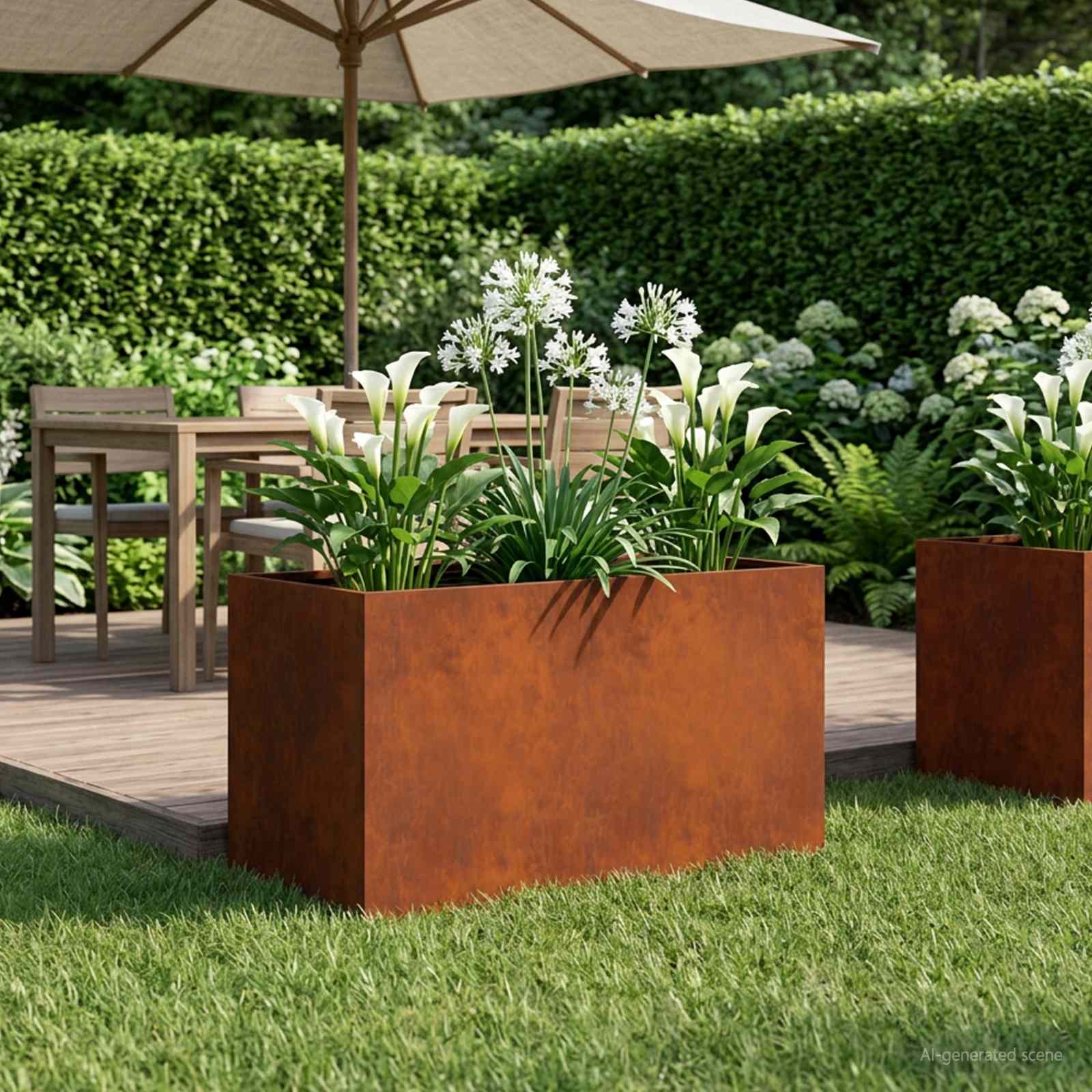 Garten-Pflanzgefäß Rostoptik 80 x 50 x 50 cm Wetterfeststahl