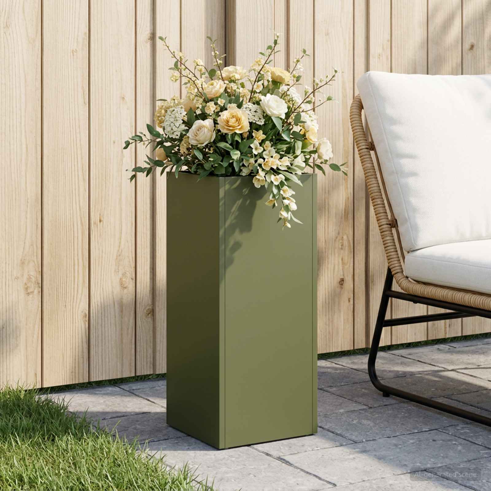 Garten-Pflanzgefäß Olivgrün 20 x 20 x 40 cm Kaltgewalzter Stahl