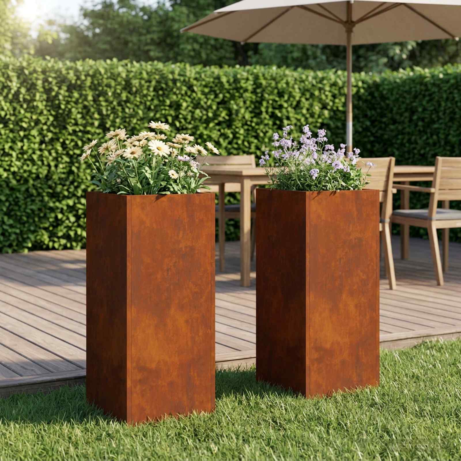 Garten-Pflanzgefäß 2 stk. Rostoptik 20 x 20 x 40 cm