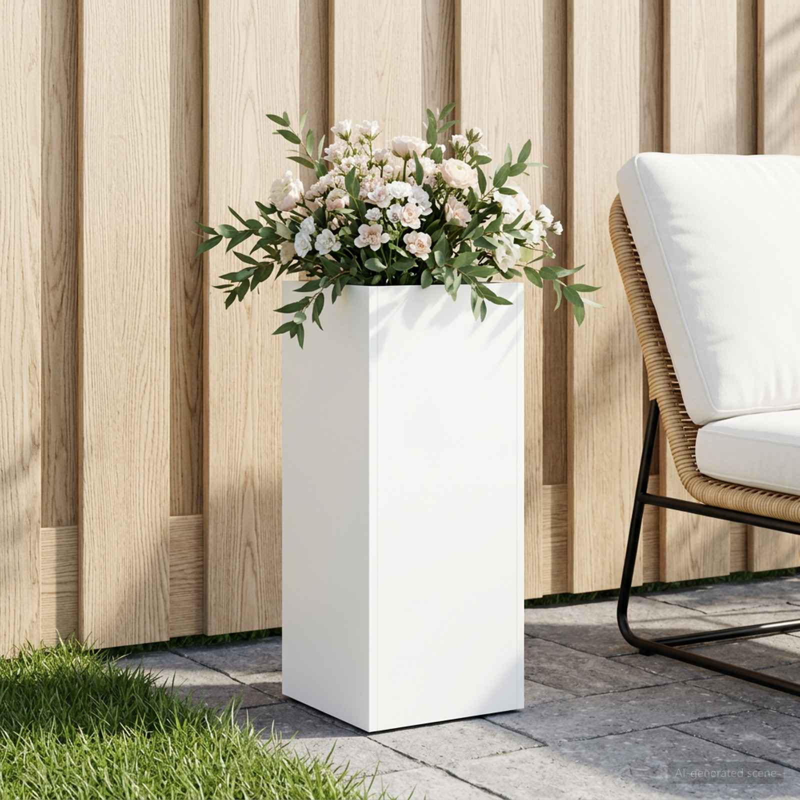 Garten-Pflanzgefäß Weiß 20 x 20 x 50 cm Kaltgewalzter Stahl