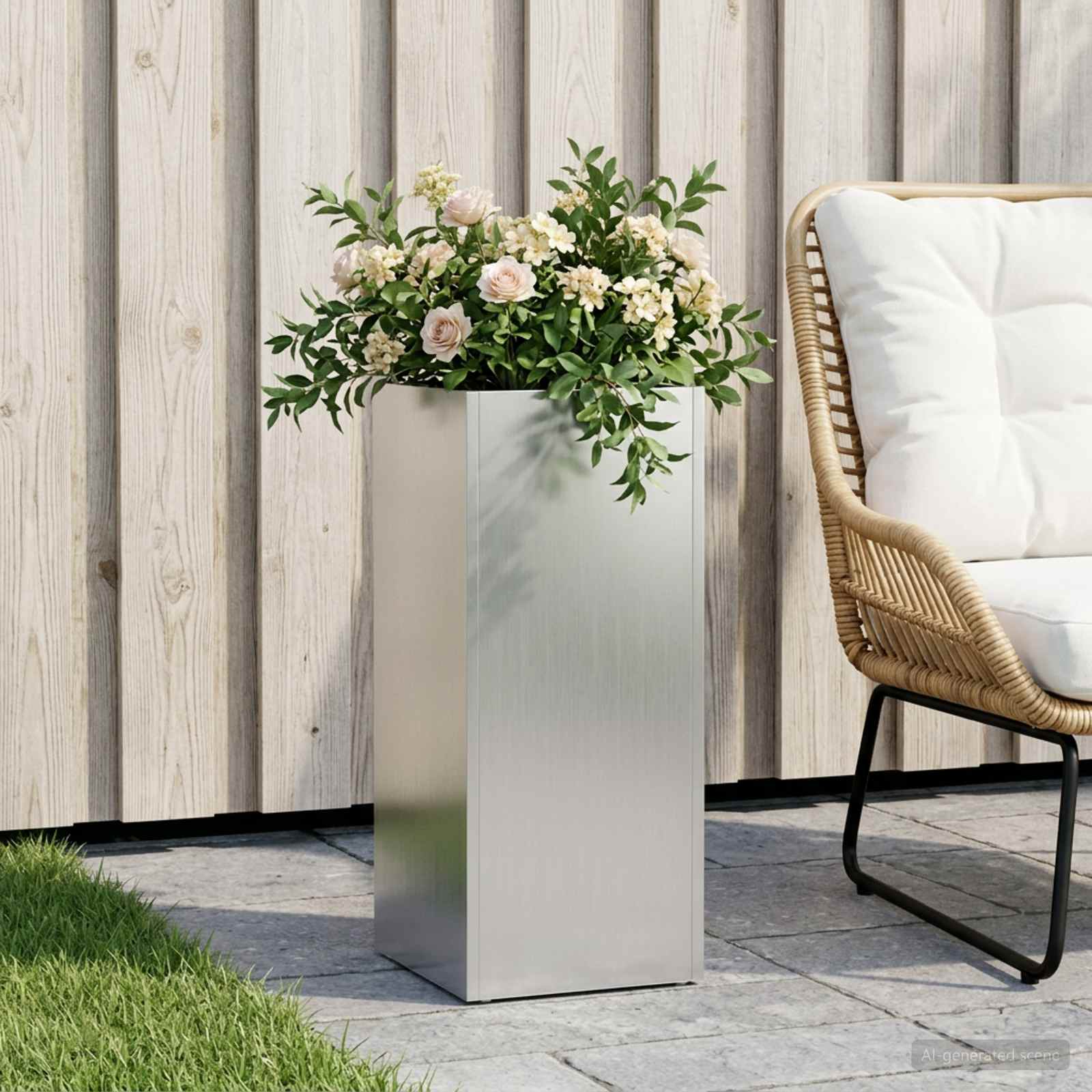 Garten-Pflanzgefäß Silber 20 x 20 x 50 cm Verzinkter Stahl
