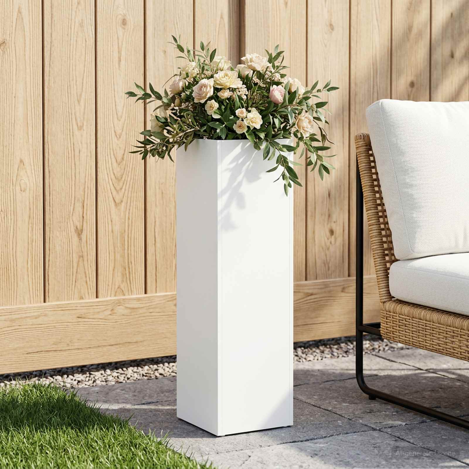 Garten-Pflanzgefäß Weiß 20 x 20 x 75 cm Kaltgewalzter Stahl