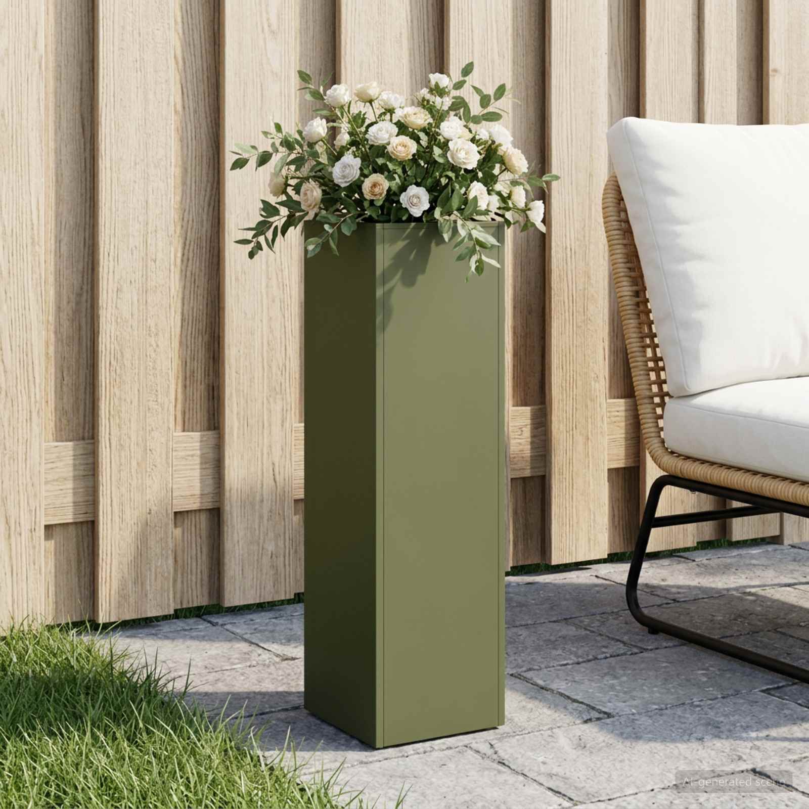 Garten-Pflanzgefäß Olivgrün 20 x 20 x 75 cm Kaltgewalzter Stahl
