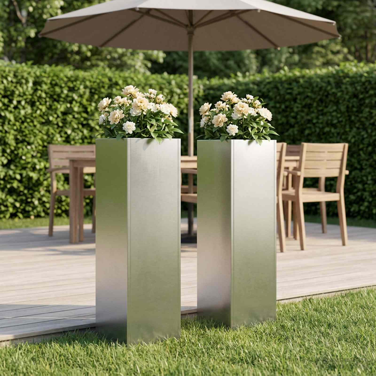 Garten-Pflanzgefäß 2 stk. Silber 20 x 20 x 75 cm Edelstahl