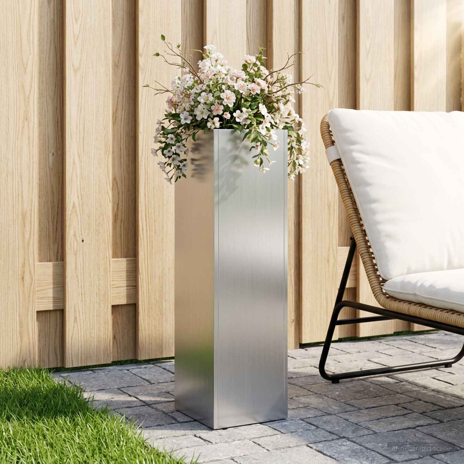 Garten-Pflanzgefäß Silber 20 x 20 x 75 cm Verzinkter Stahl