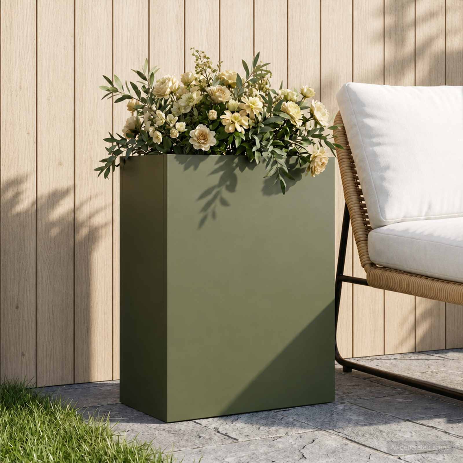 Garten-Pflanzgefäß Olivgrün 40 x 20 x 50 cm Kaltgewalzter Stahl