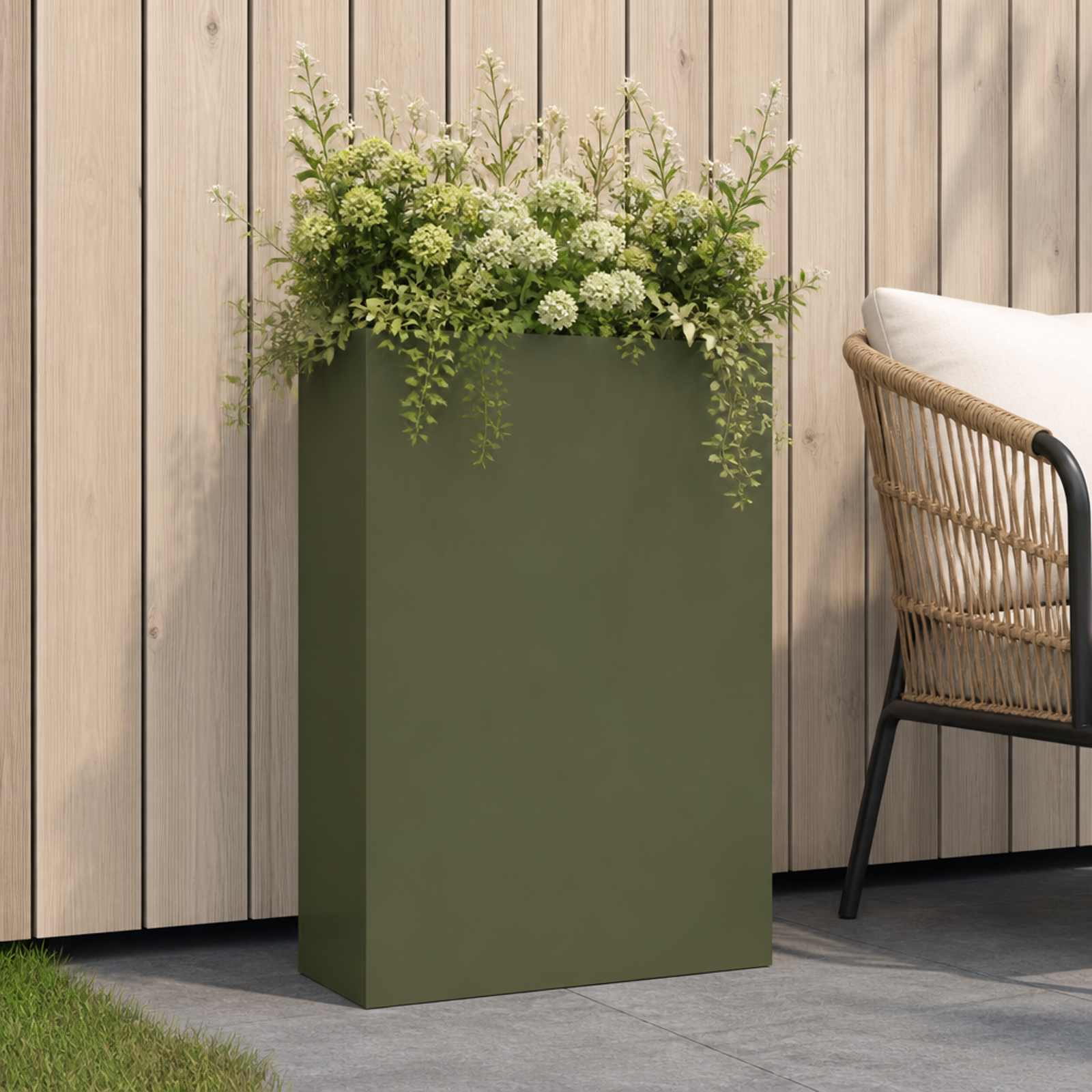 Garten-Pflanzgefäß Olivgrün 40 x 20 x 75 cm Kaltgewalzter Stahl