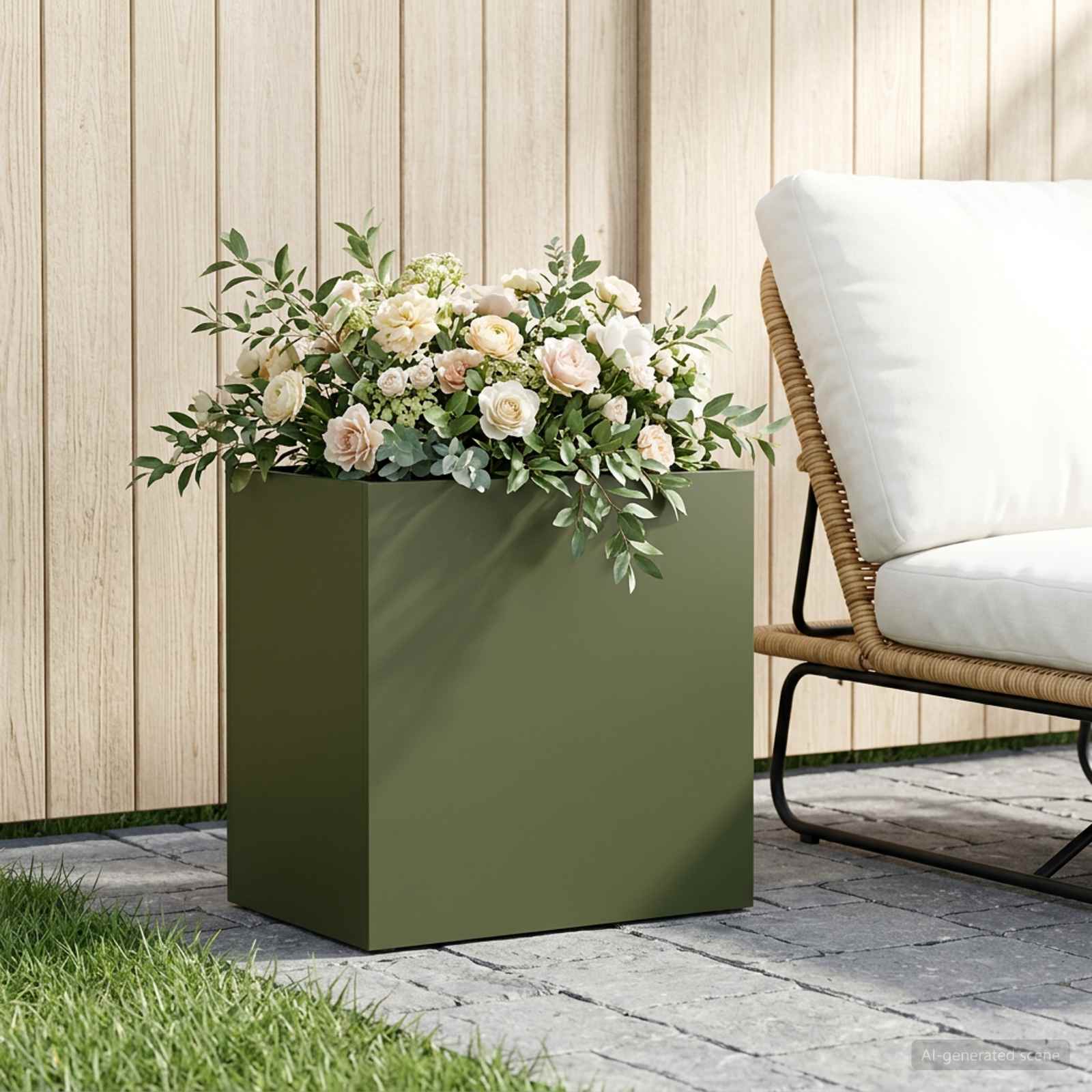 Garten-Pflanzgefäß Olivgrün 50 x 30 x 50 cm Kaltgewalzter Stahl