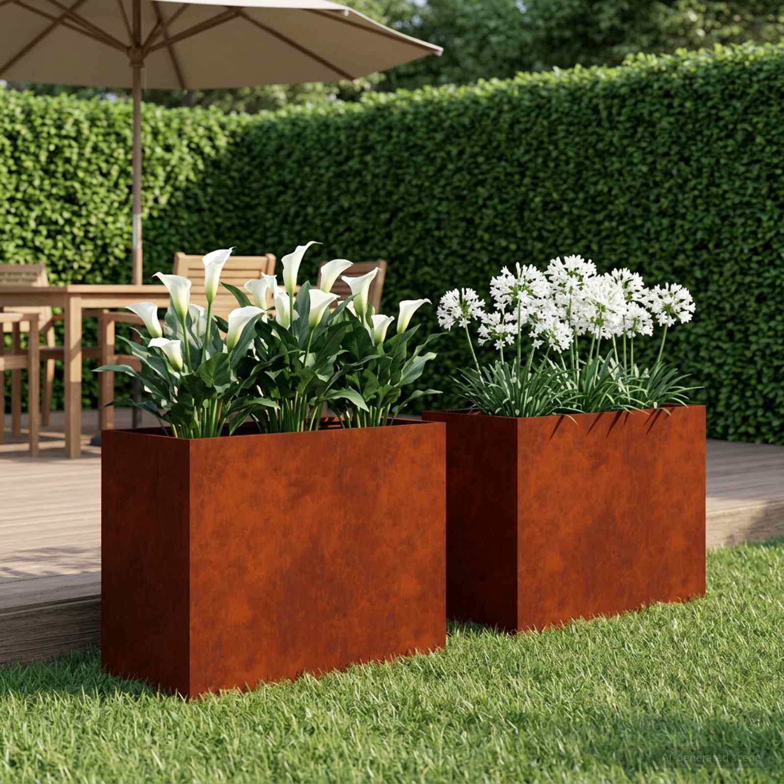 Garten-Pflanzgefäß 2 stk. Rostoptik 60 x 30 x 40 cm