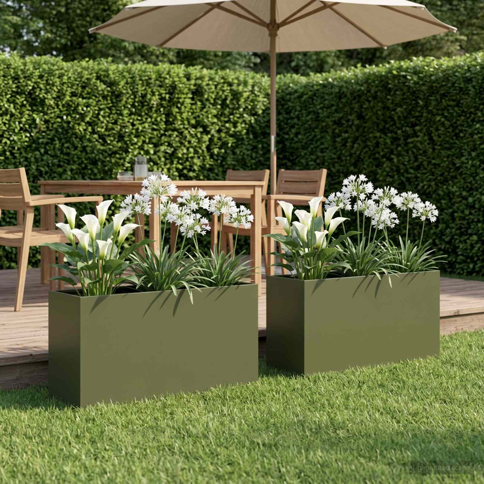 Garten-Pflanzgefäß 2 stk. Olivgrün 100 x 30 x 40 cm