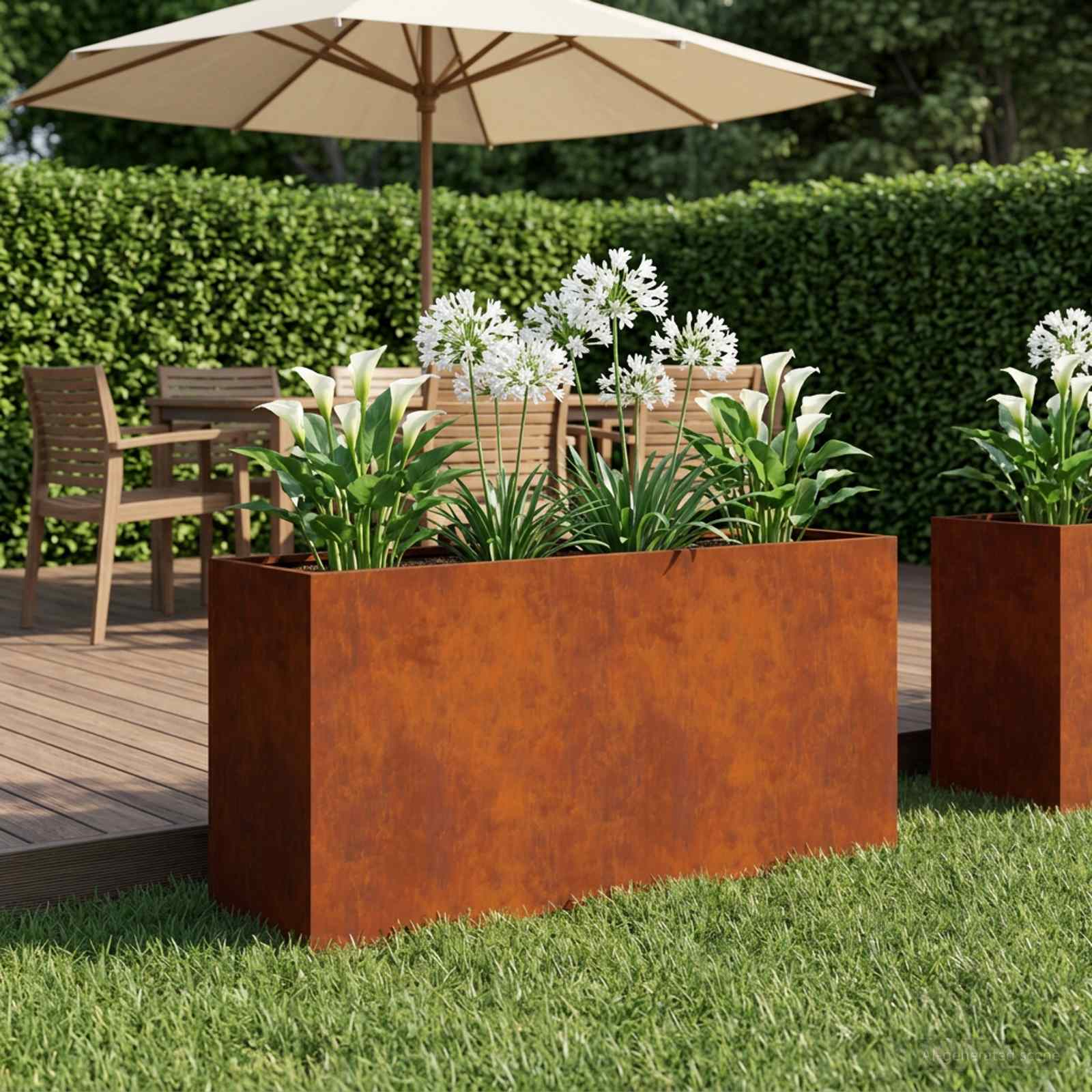 Garten-Pflanzgefäß Rostoptik 100 x 30 x 40 cm Wetterfeststahl