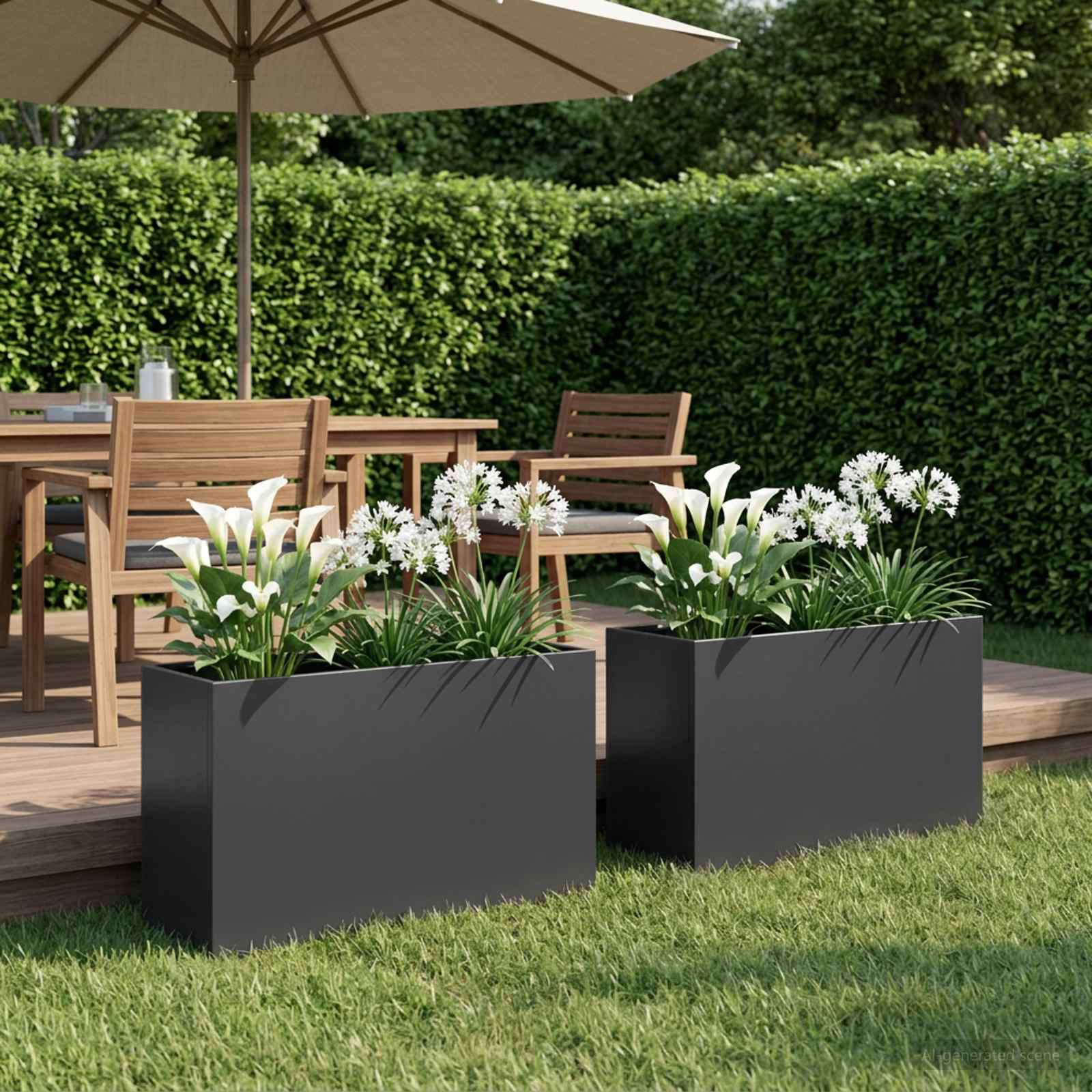 Garten-Pflanzgefäß 2 stk. Schwarz 80 x 40 x 50 cm