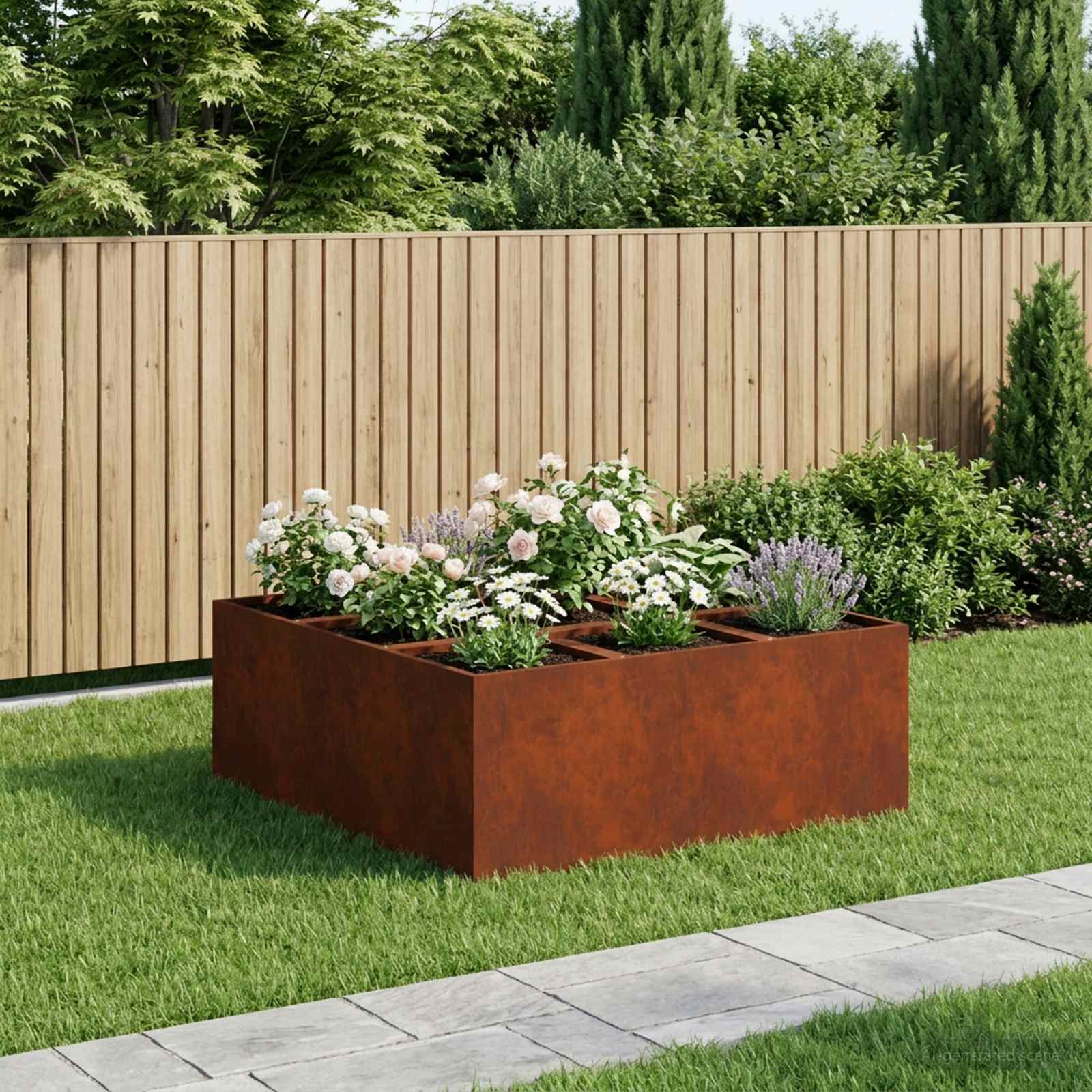 Garten-Pflanzgefäß Rostoptik 100 x 100 x 50 cm Wetterfeststahl