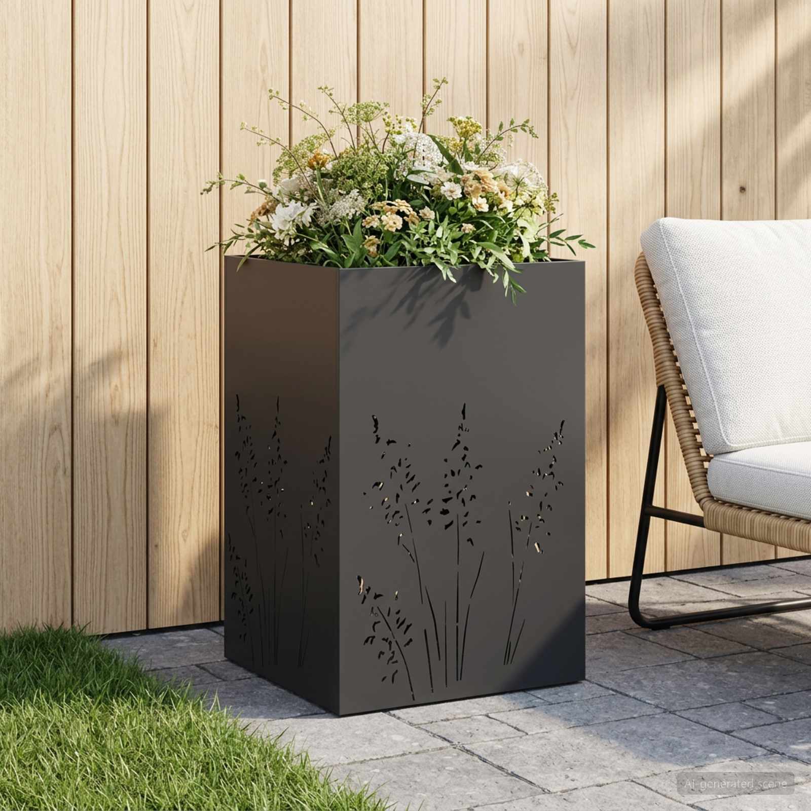 Garten-Pflanzgefäß Schwarz 50 x 50 x 75 cm Kaltgewalzter Stahl