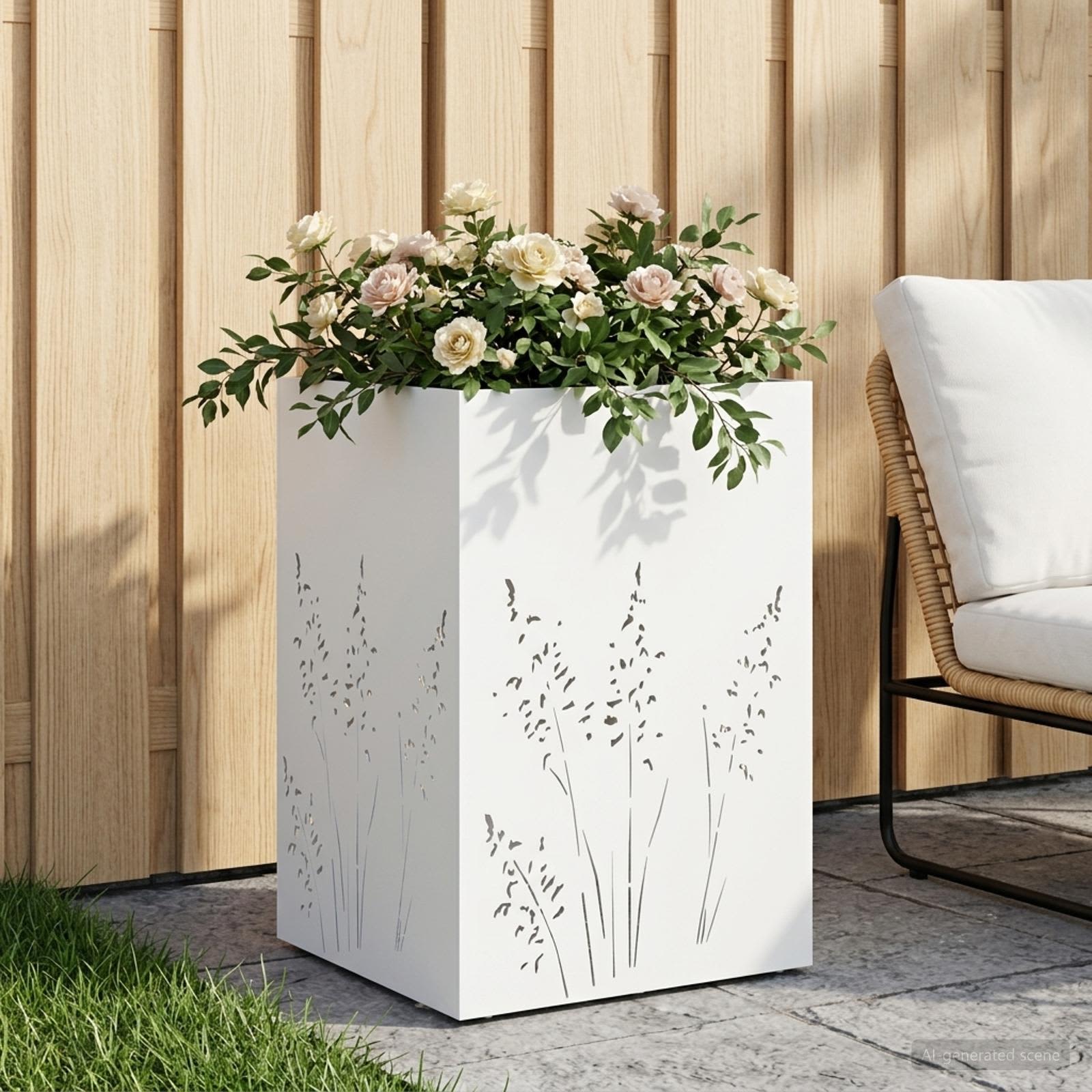 Garten-Pflanzgefäß Weiß 50 x 50 x 75 cm Kaltgewalzter Stahl