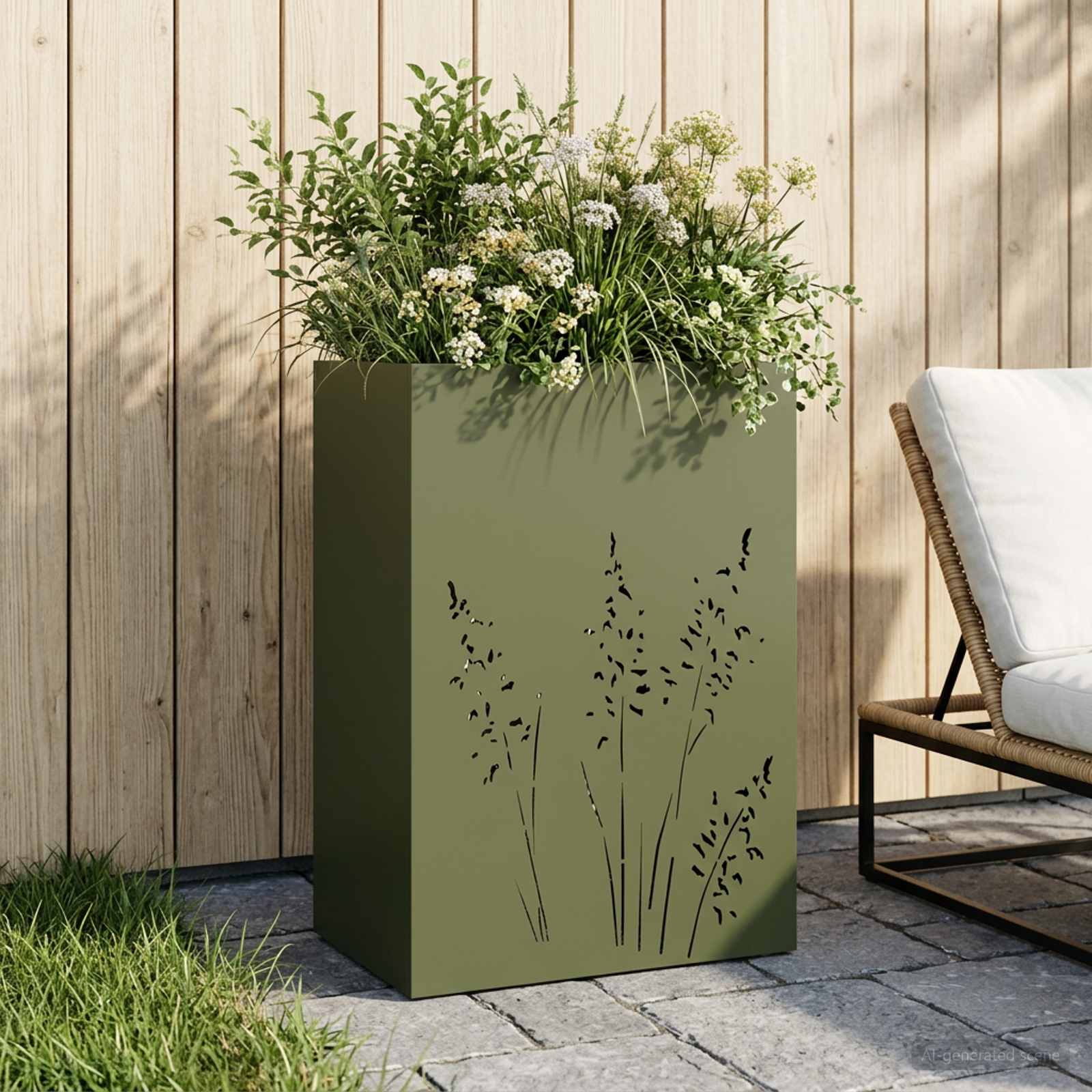 Garten-Pflanzgefäß Olivgrün 50 x 30 x 75 cm Kaltgewalzter Stahl