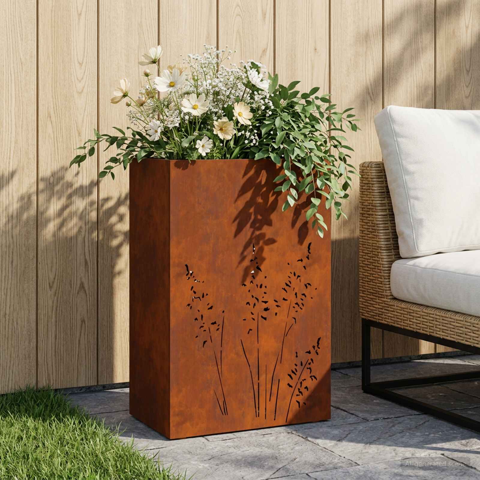 Garten-Pflanzgefäß Rostoptik 50 x 30 x 75 cm Wetterfeststahl