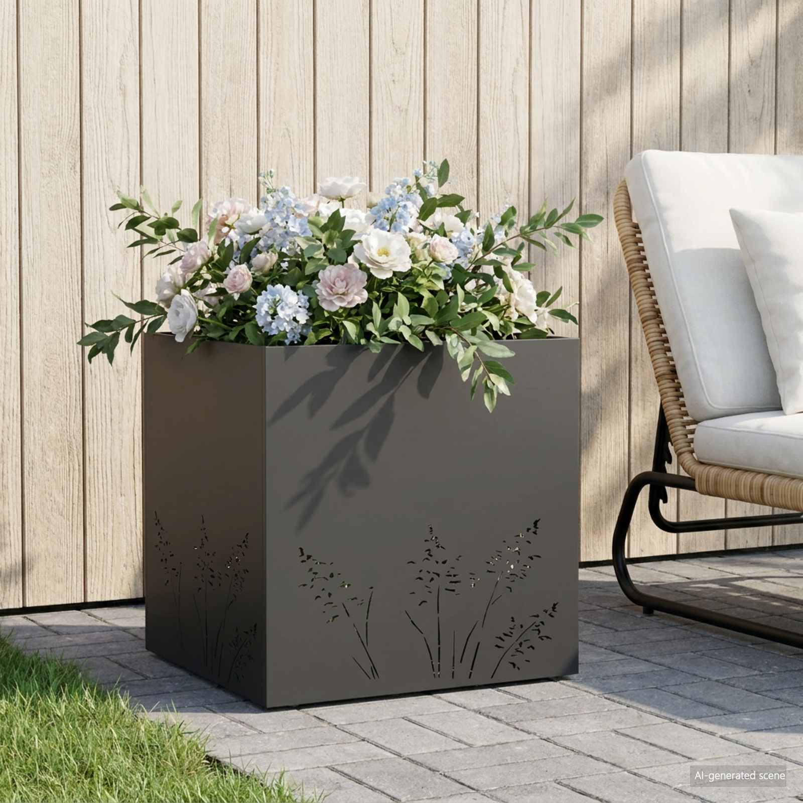 Garten-Pflanzgefäß Schwarz 50 x 50 x 49 cm Kaltgewalzter Stahl