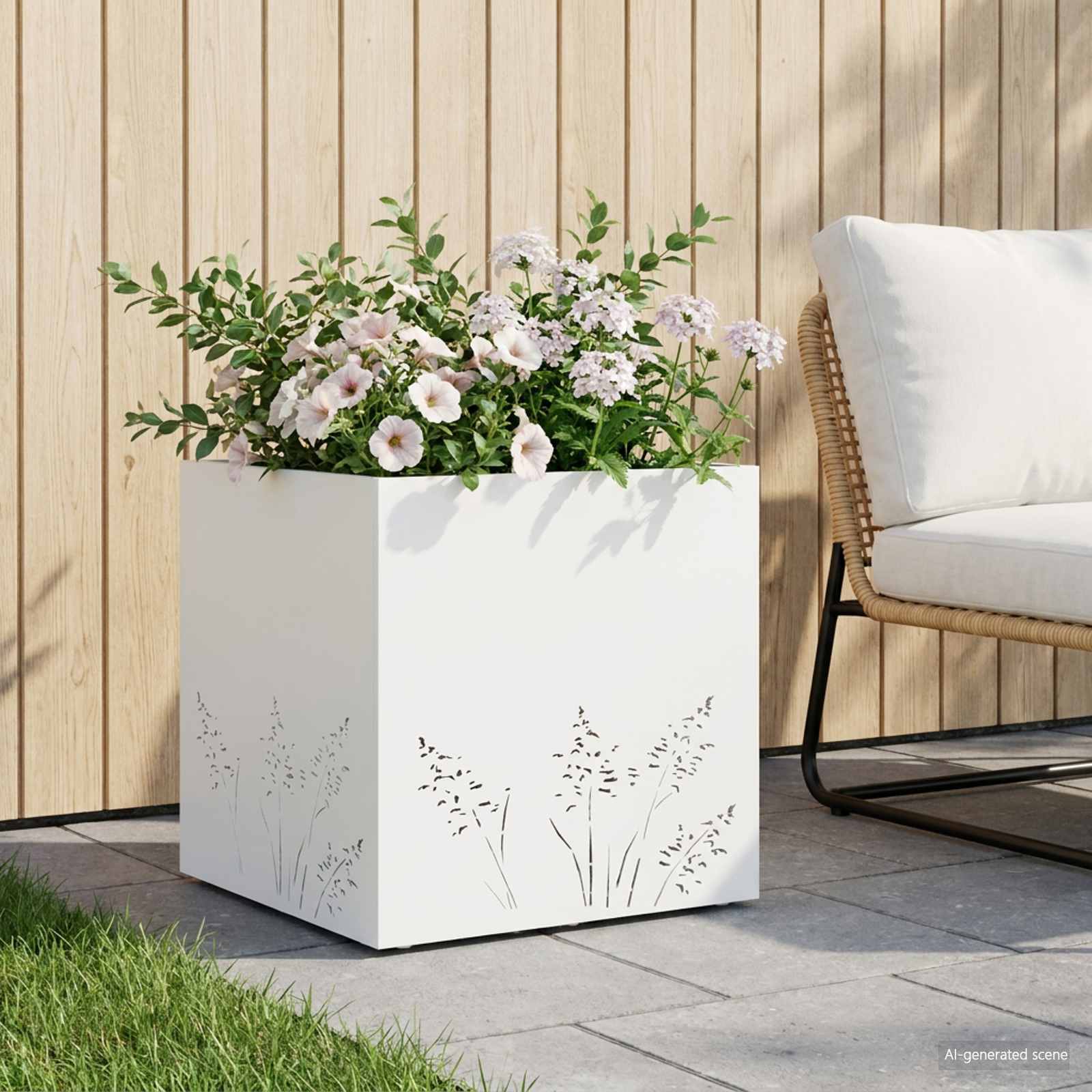 Garten-Pflanzgefäß Weiß 50 x 50 x 49 cm Kaltgewalzter Stahl