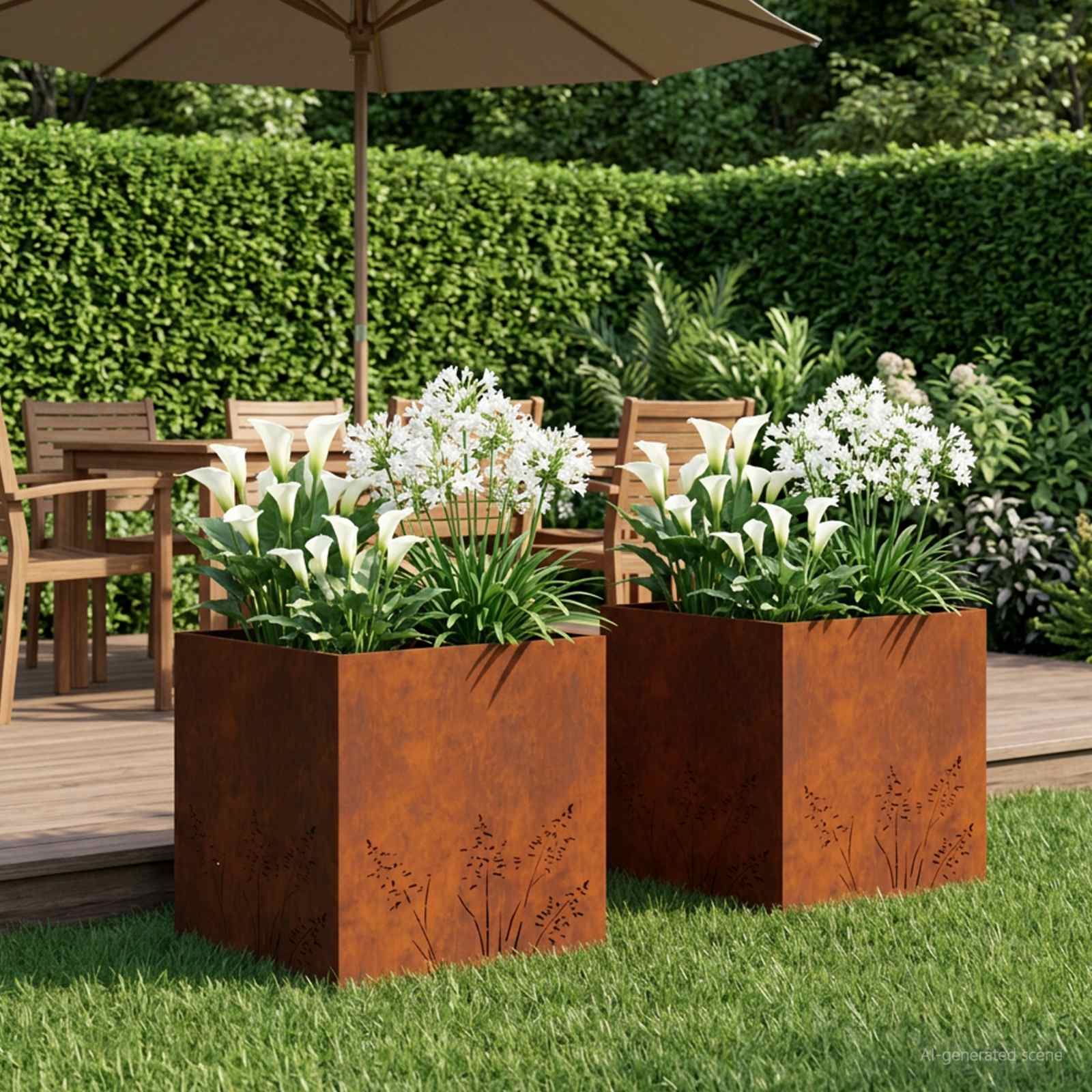 Garten-Pflanzgefäß 2 Stk. Rostoptik 50 x 50 x 49 cm