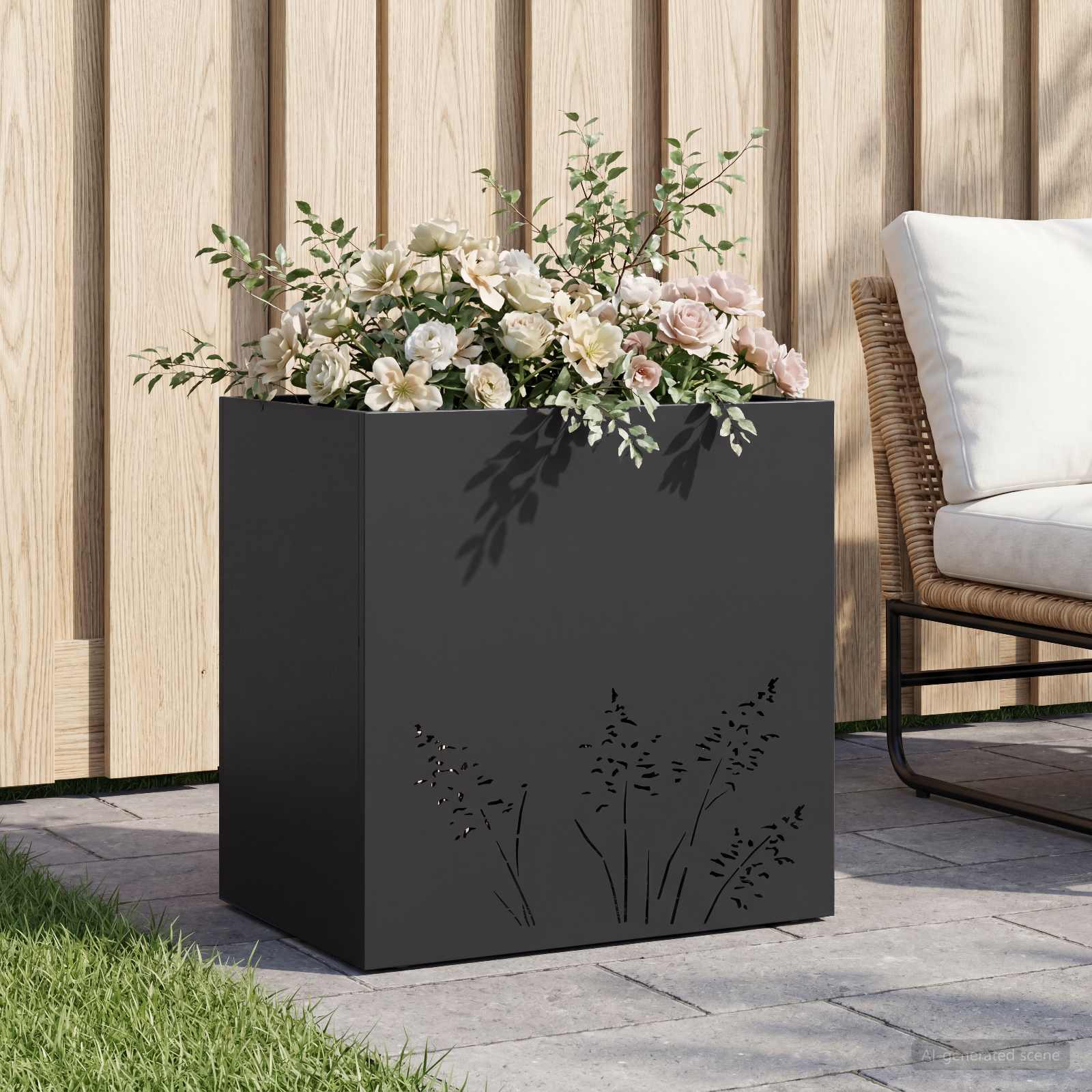 Garten-Pflanzgefäß Schwarz 50 x 30 x 49 cm Kaltgewalzter Stahl